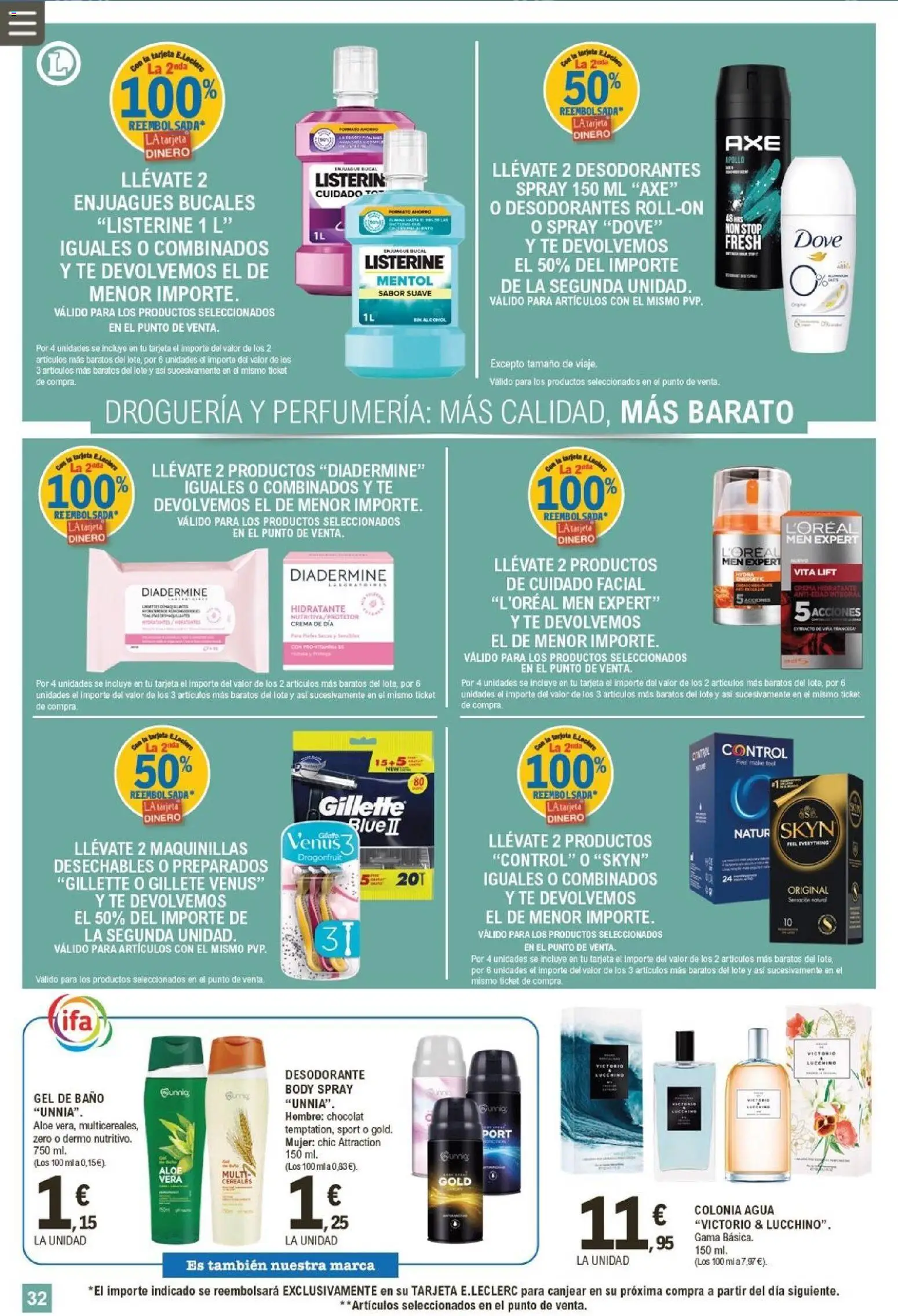 E.Leclerc folleto │ válido desde el 05.11.2025 | Página: 32 | Productos: Colonia, Gel de baño, Body, Baño