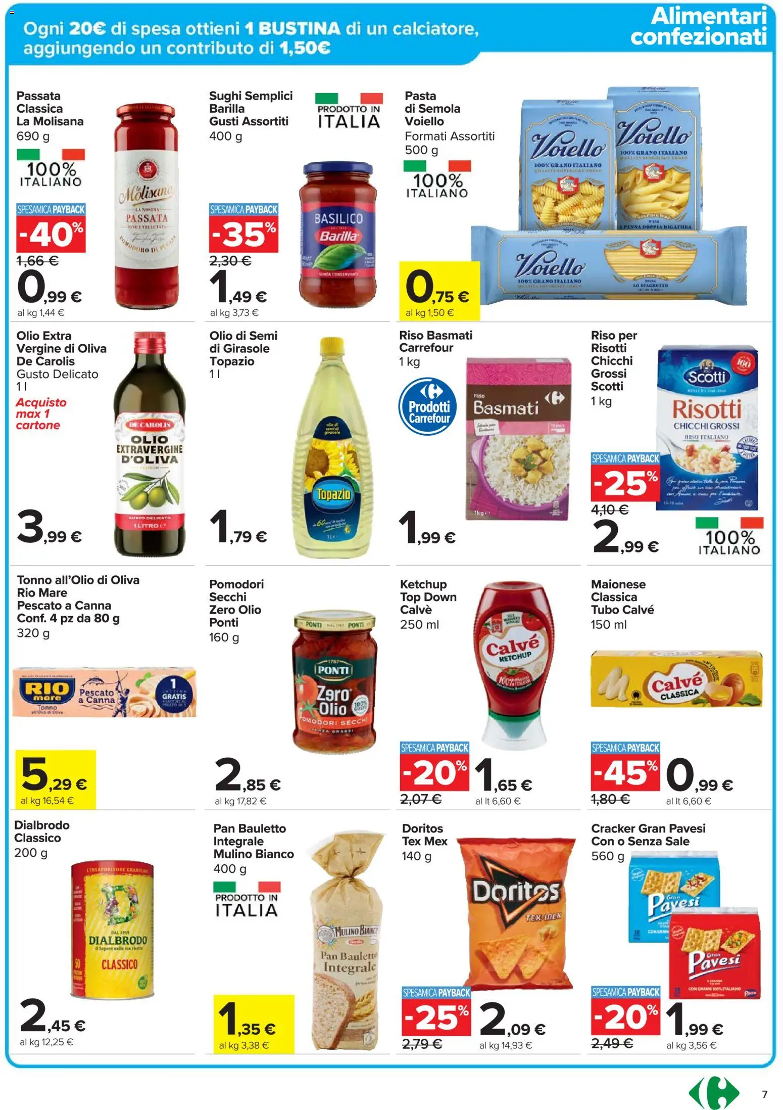 Volantino Carrefour del 20.11.2025 | Pagina: 7 | Prodotti: Riso, Sale, Olio, Pomodori