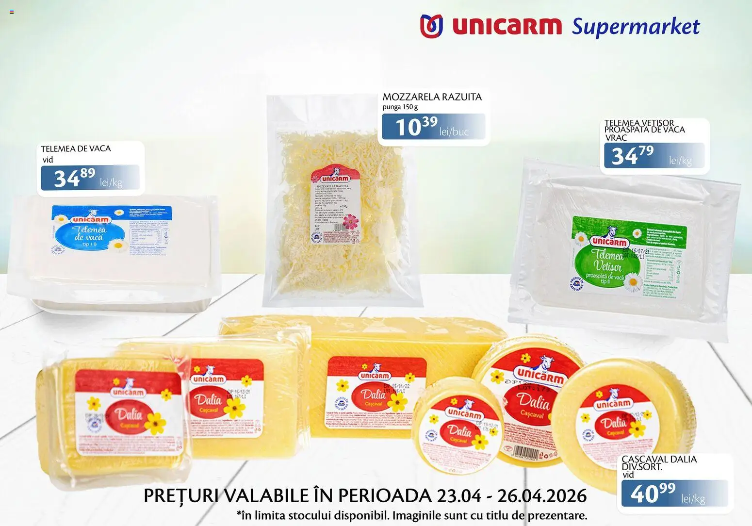 Noul catalog Unicarm – valabil de la 23.04.2026 | Pagină: 5 | Produse: Pungă, Cașcaval, Mozzarella