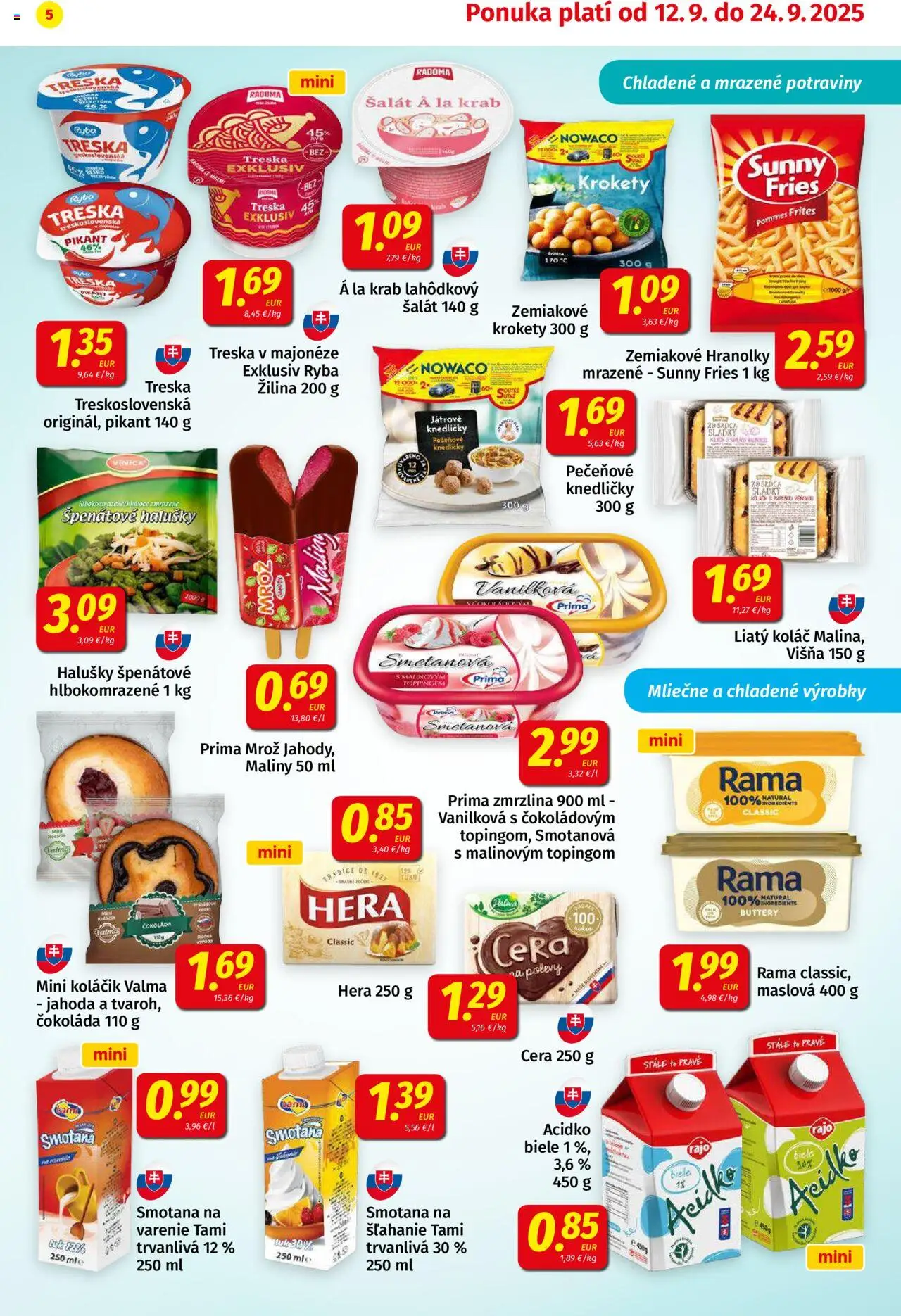 Nové Koruna akcie – leták je platný od 12.09.2025 | Strana: 5 | Produkty: Koláč, Čokoláda, Ryba, Acidko