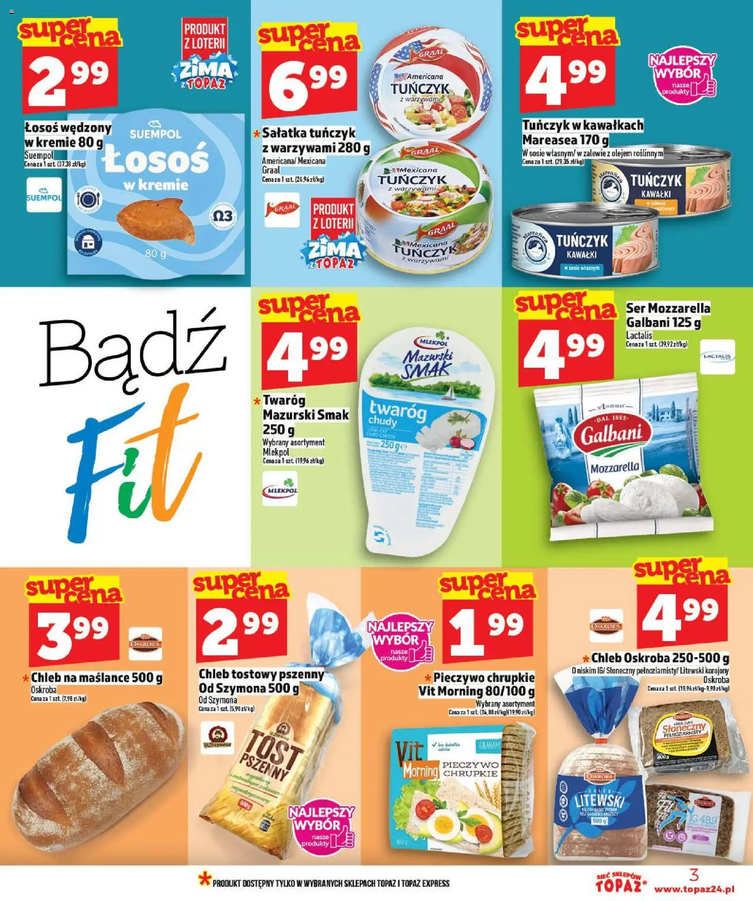 Topaz Gazetka MAZ od 02.01.2026 | Strona: 3 | Produkty: Pieczywo, Tuńczyk, Ser, Sałatka