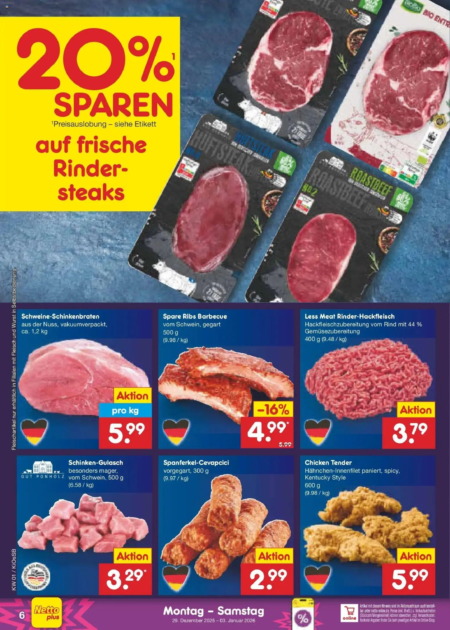 Netto Marken-Discount prospekt Oberhaid	 – gültig ab 28.12.2025 | Seite: 6 | Produkte: Spare ribs, Roastbeef, Wurst, Fleisch