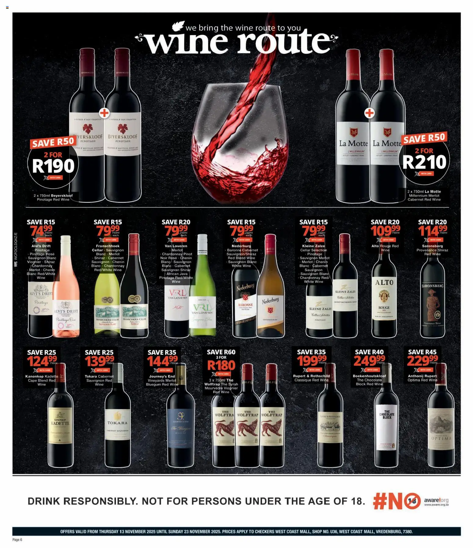 New Checkers catalogue – valid from 13.11.2025 | Page: 6 | Products: Chocolate, Wine