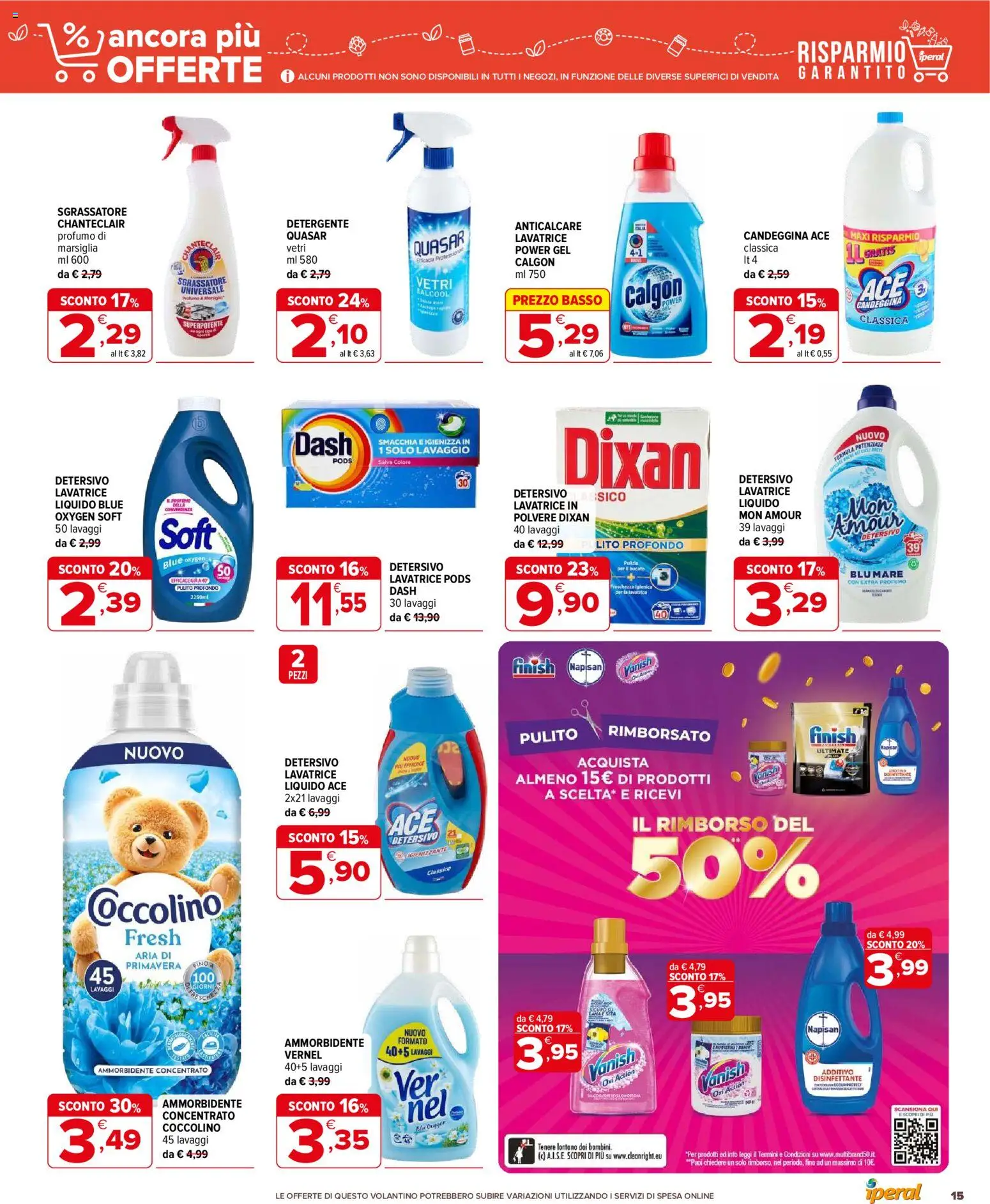 Volantino Iperal del 14.01.2026 | Pagina: 15 | Prodotti: Ammorbidente, Candeggina, Anticalcare, Lavatrice