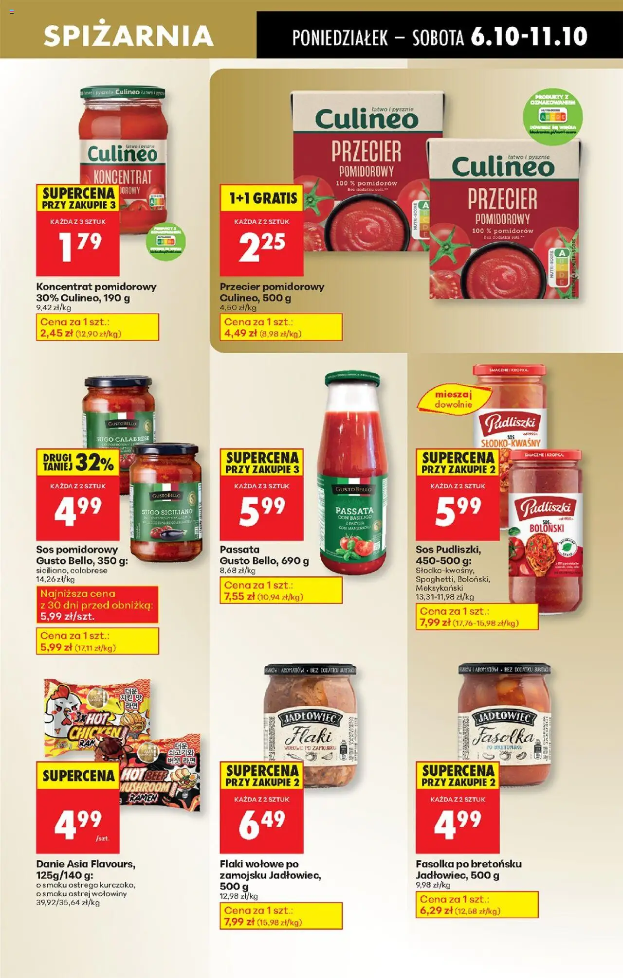 Biedronka gazetka od 06.10.2025 | Strona: 53 | Produkty: Przecier pomidorowy, Koncentrat pomidorowy, Flaki wołowe, Sos