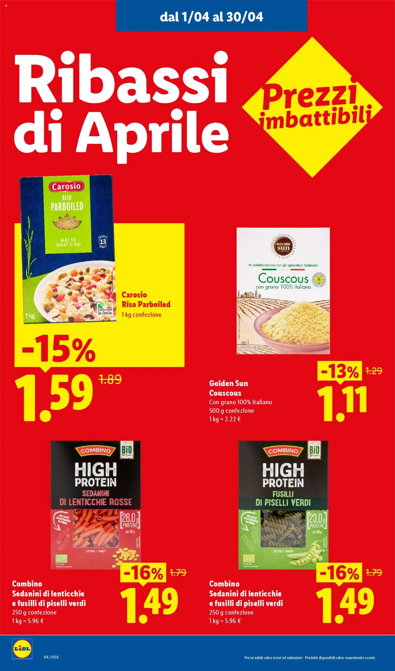 Volantino Lidl del 01.04.2026 | Pagina: 6 | Prodotti: Riso, Lenticchie, Pasta, Fusilli