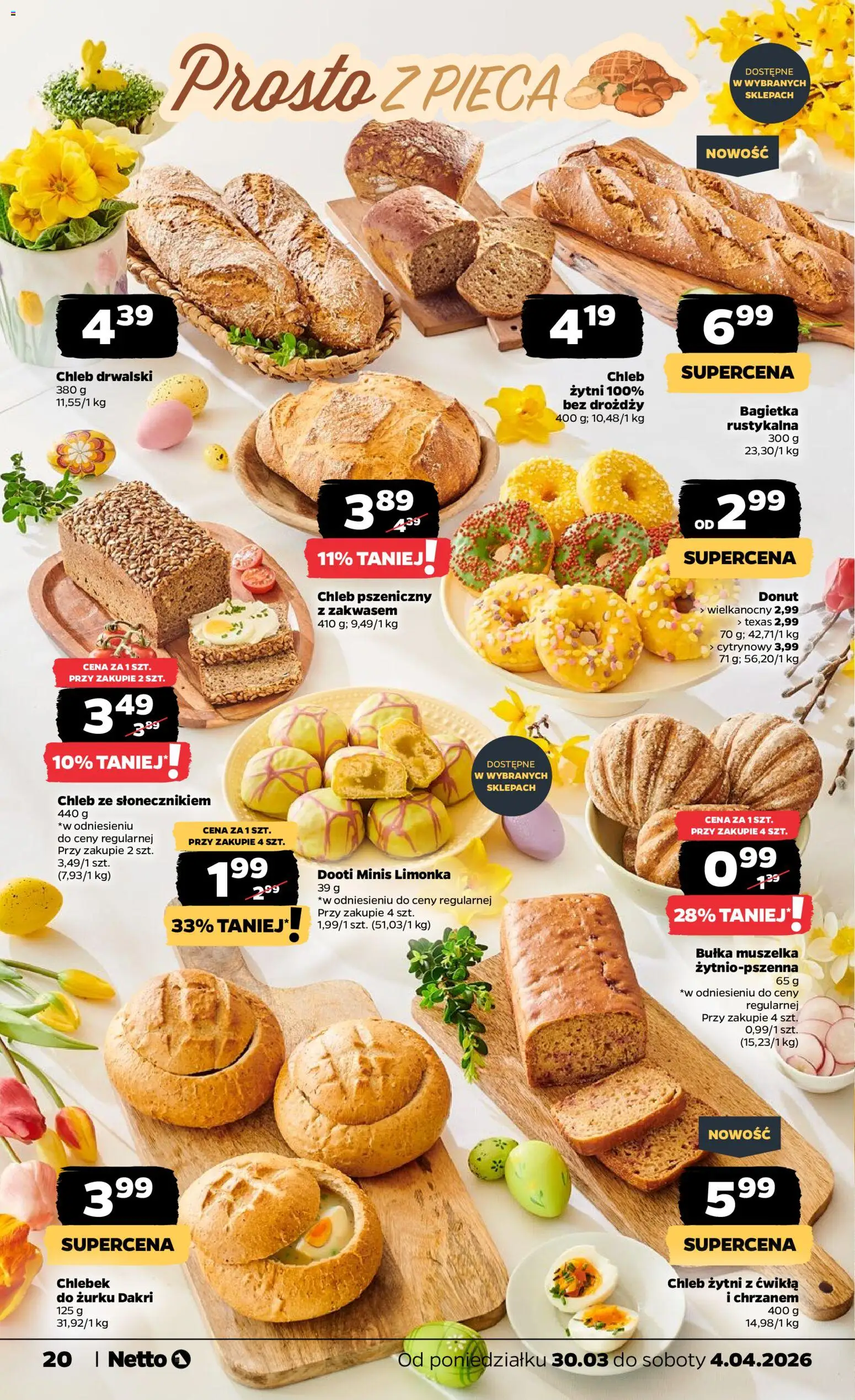 Netto gazetka od poniedziałku spożywcza od 30.03.2026 | Strona: 20 | Produkty: Limonka, Chleb żytni, Donut, Chleb