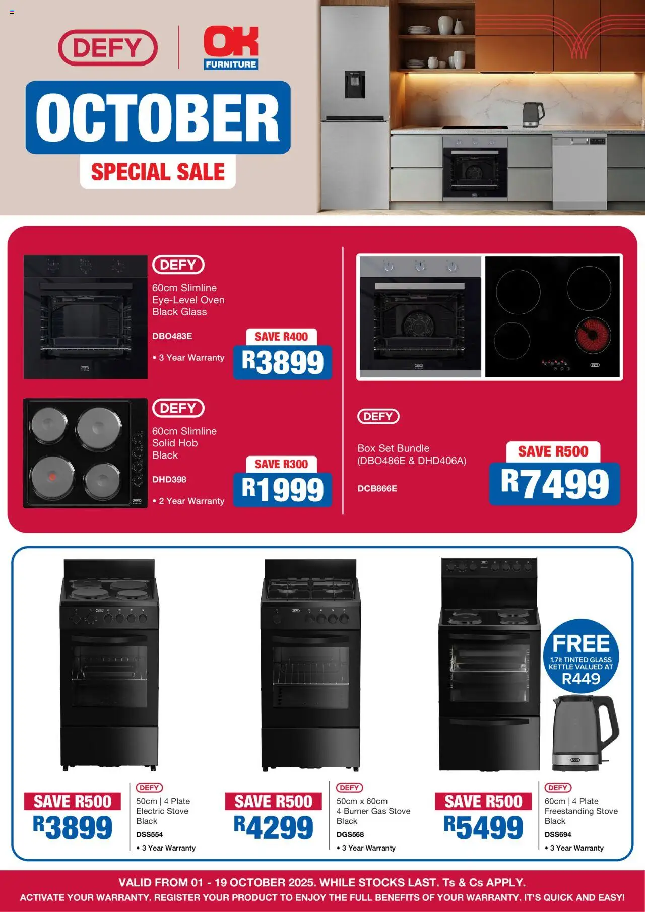 New OK Furniture catalogue – valid from 01.10.2025 | Page: 1 | Products: Oven, Stove, Plate, Kettle
