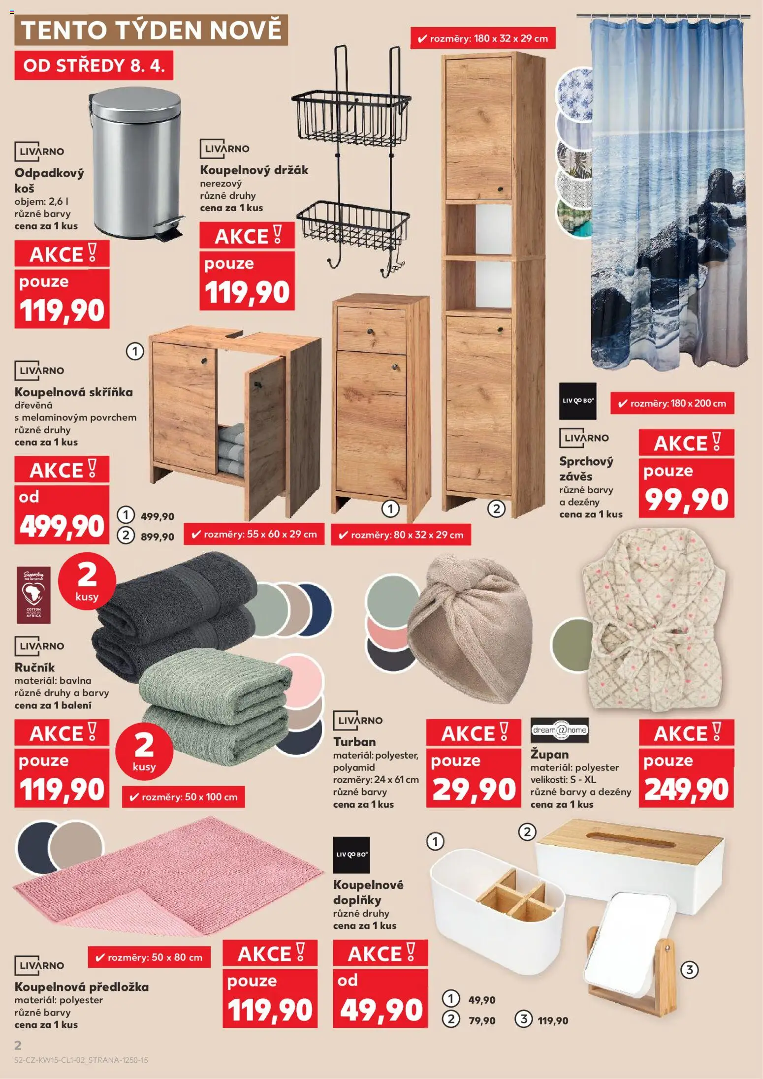 Kaufland leták - Plzeň Bory od 08.04.2026 | Strana: 2 | Produkty: Závěs, Župan, Barvy, Odpadkový koš