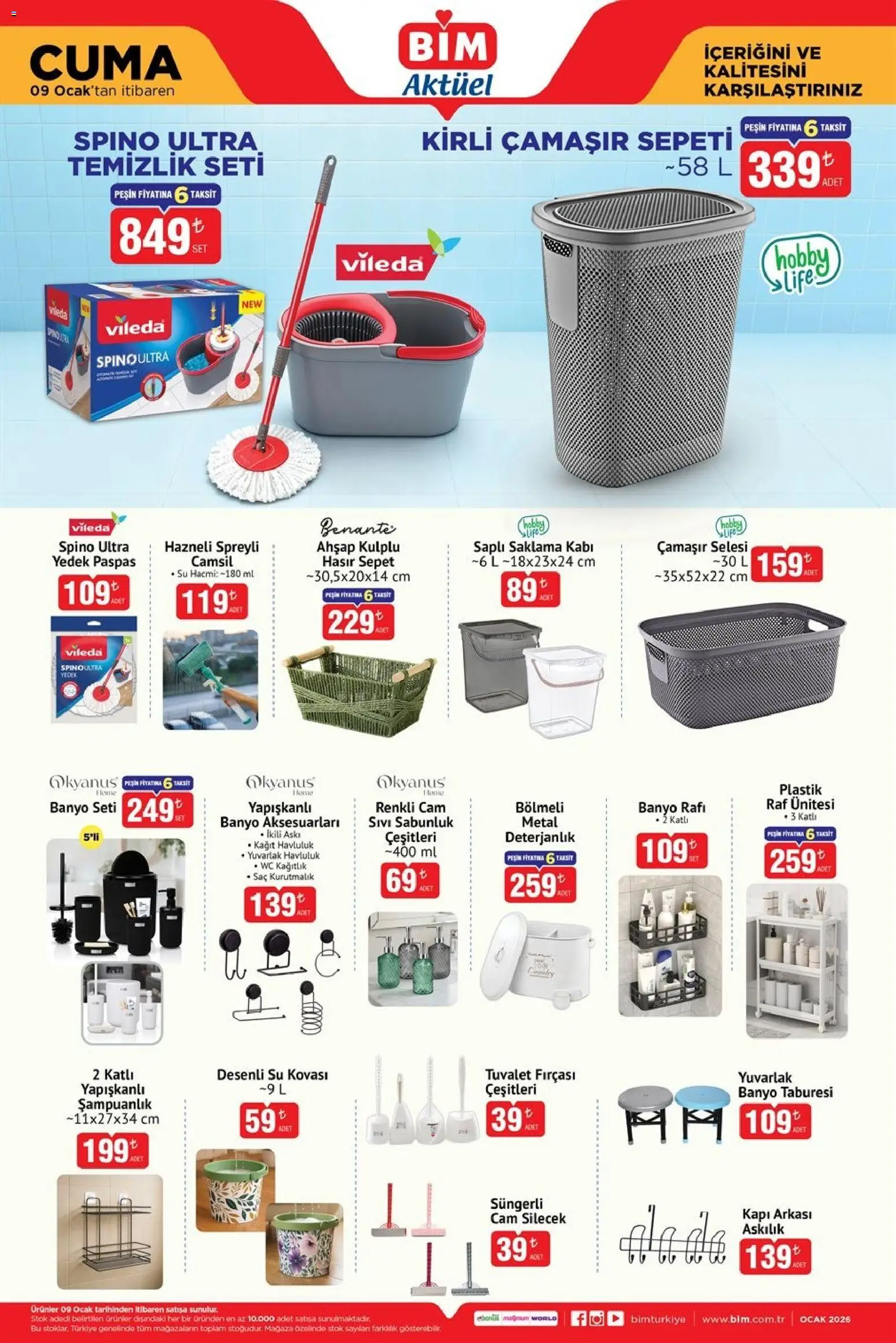 BİM Katalog Cuma - 09.01.2026 tarihinden itibaren geçerlidir | Sayfa: 5 | Ürünler: Çamaşır sepeti, Raf, Tuvalet, Sabunluk