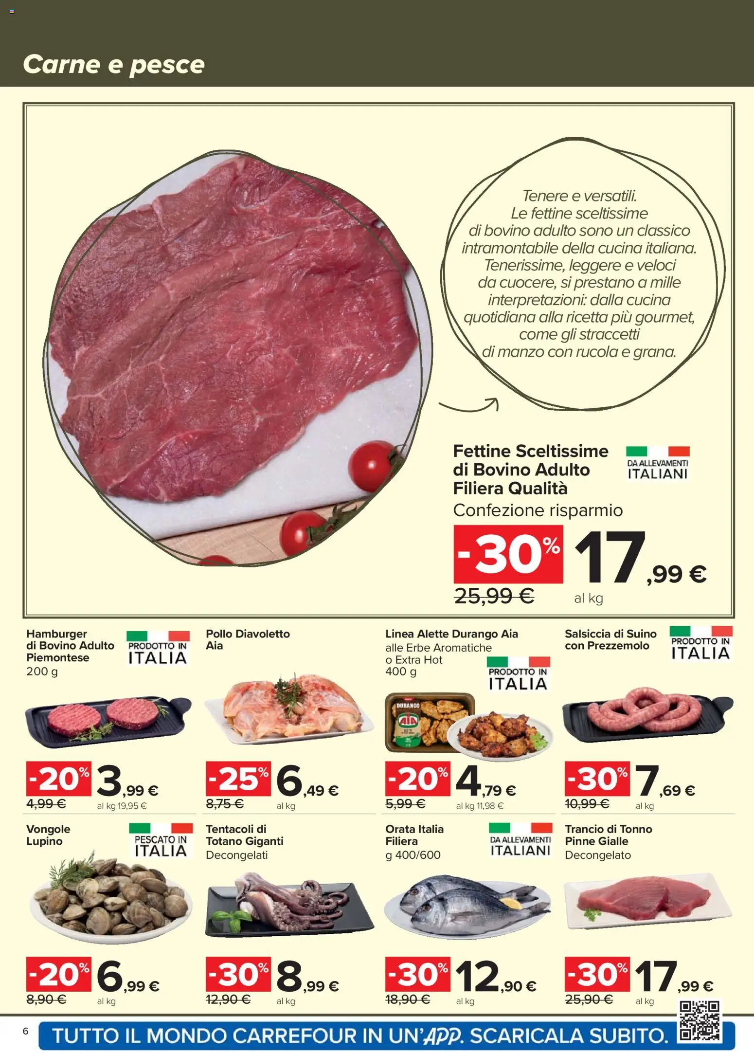 Volantino Carrefour del 07.04.2026 | Pagina: 6 | Prodotti: Bovino, Rucola, Orata, Pinne