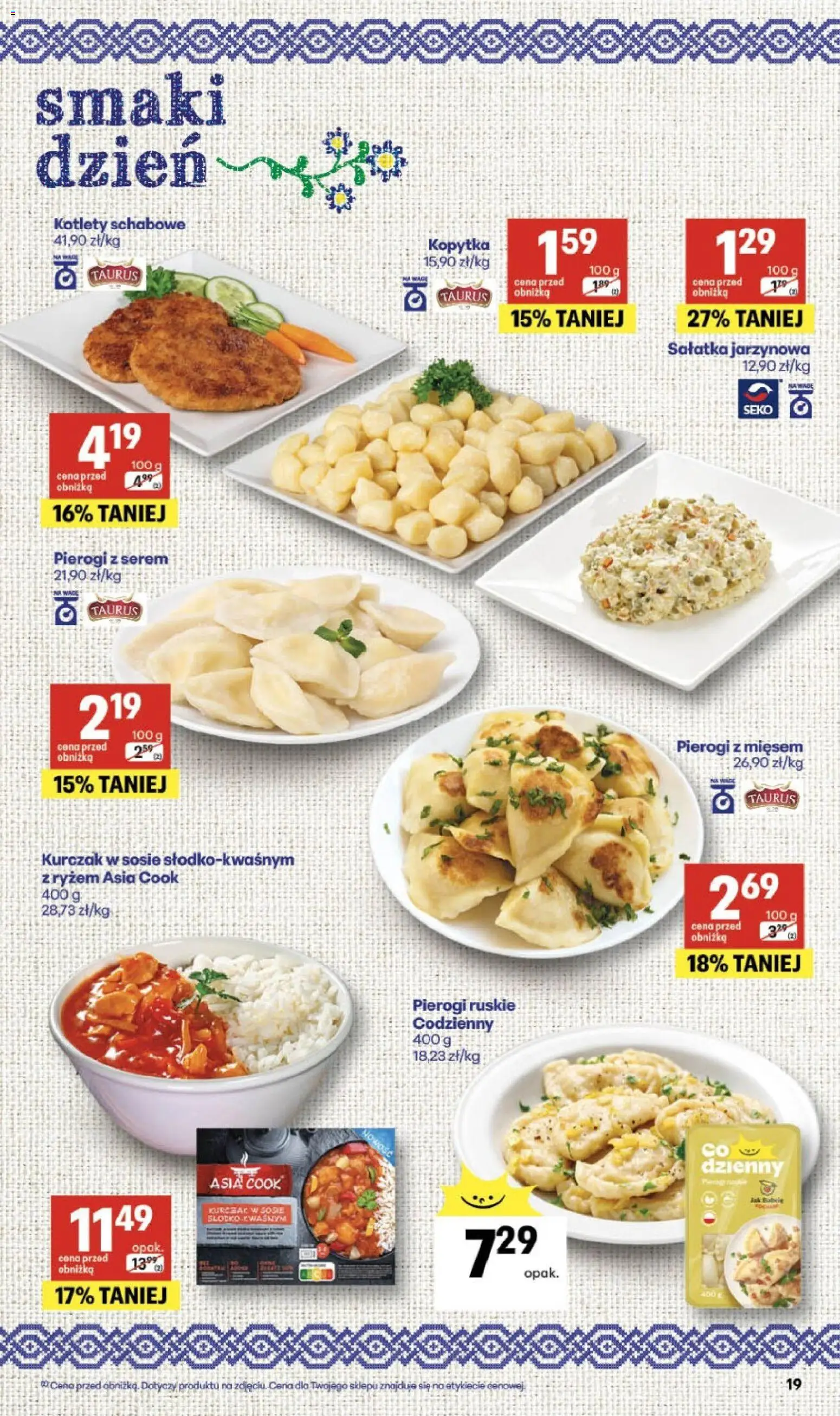 Delikatesy Centrum Gazetka od 19.02.2026 | Strona: 19 | Produkty: Pierogi z mięsem, Kopytka, Sałatka, Kotlety