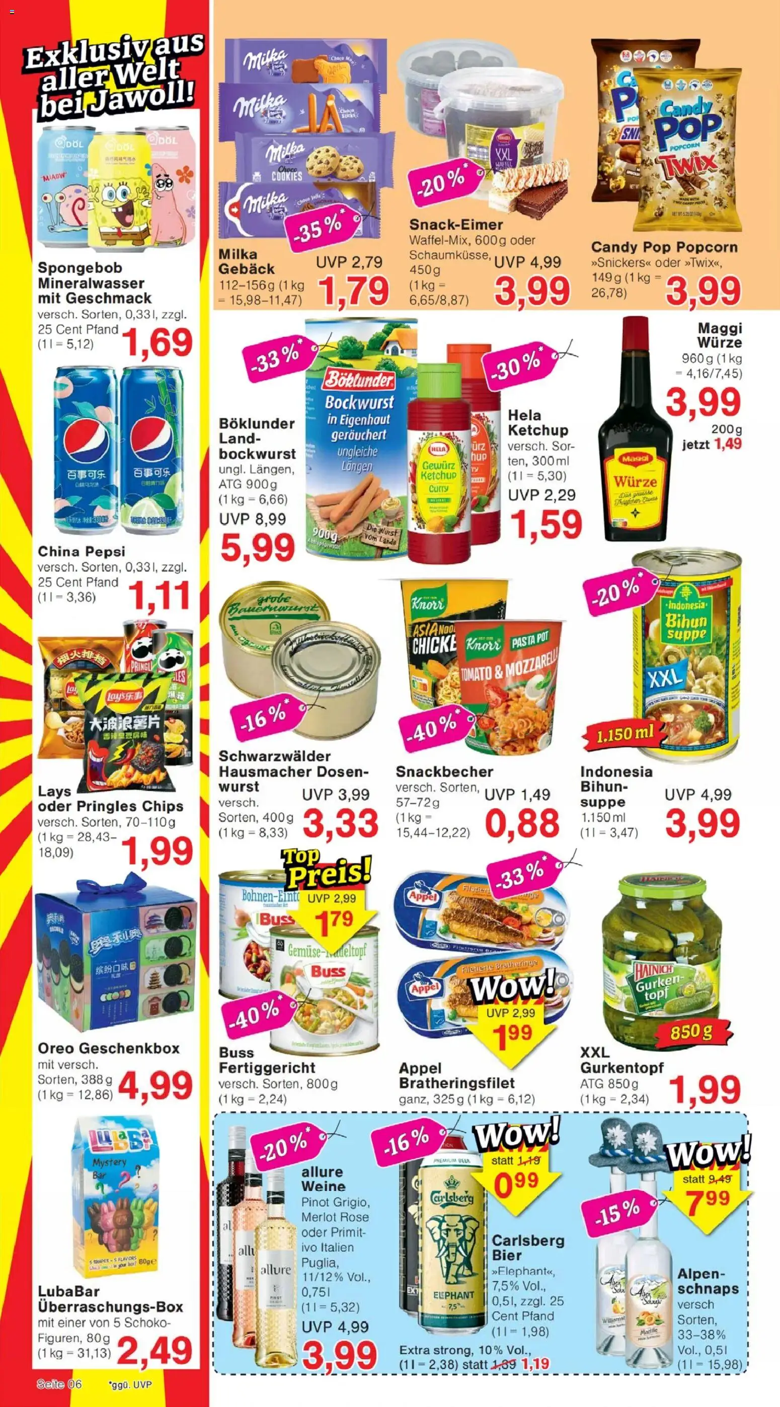 Jawoll Prospekt – gültig ab 08.12.2025 | Seite: 6 | Produkte: Carlsberg, Merlot, Twix, Wurst
