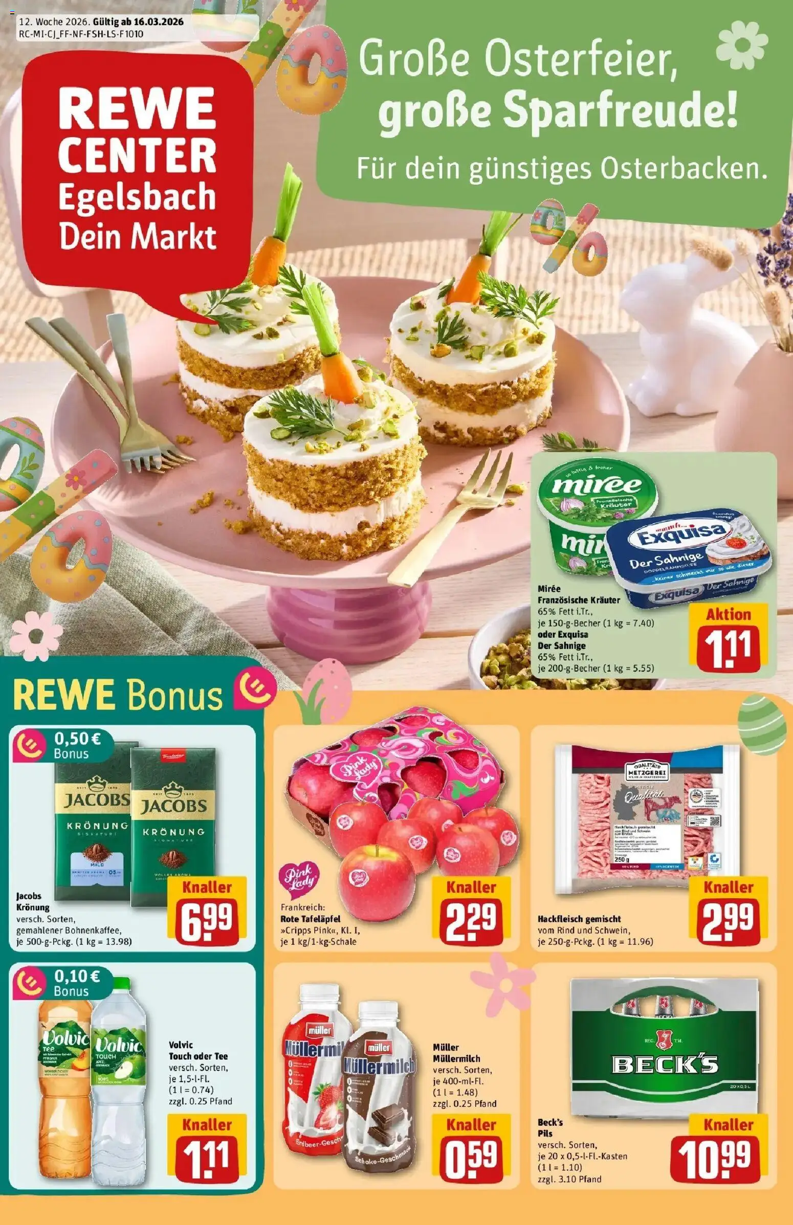 Rewe Prospekt Egelsbach	 – gültig ab 15.03.2026 | Seite: 1 | Produkte: Exquisa, Tee, Volvic, Muller mullermilch