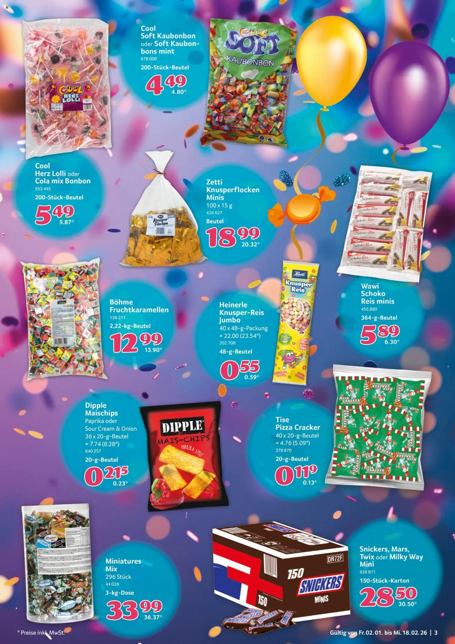 Selgros Karneval – gültig ab 02.01.2026 | Seite: 3 | Produkte: Cola, Twix, Reis, Flocken