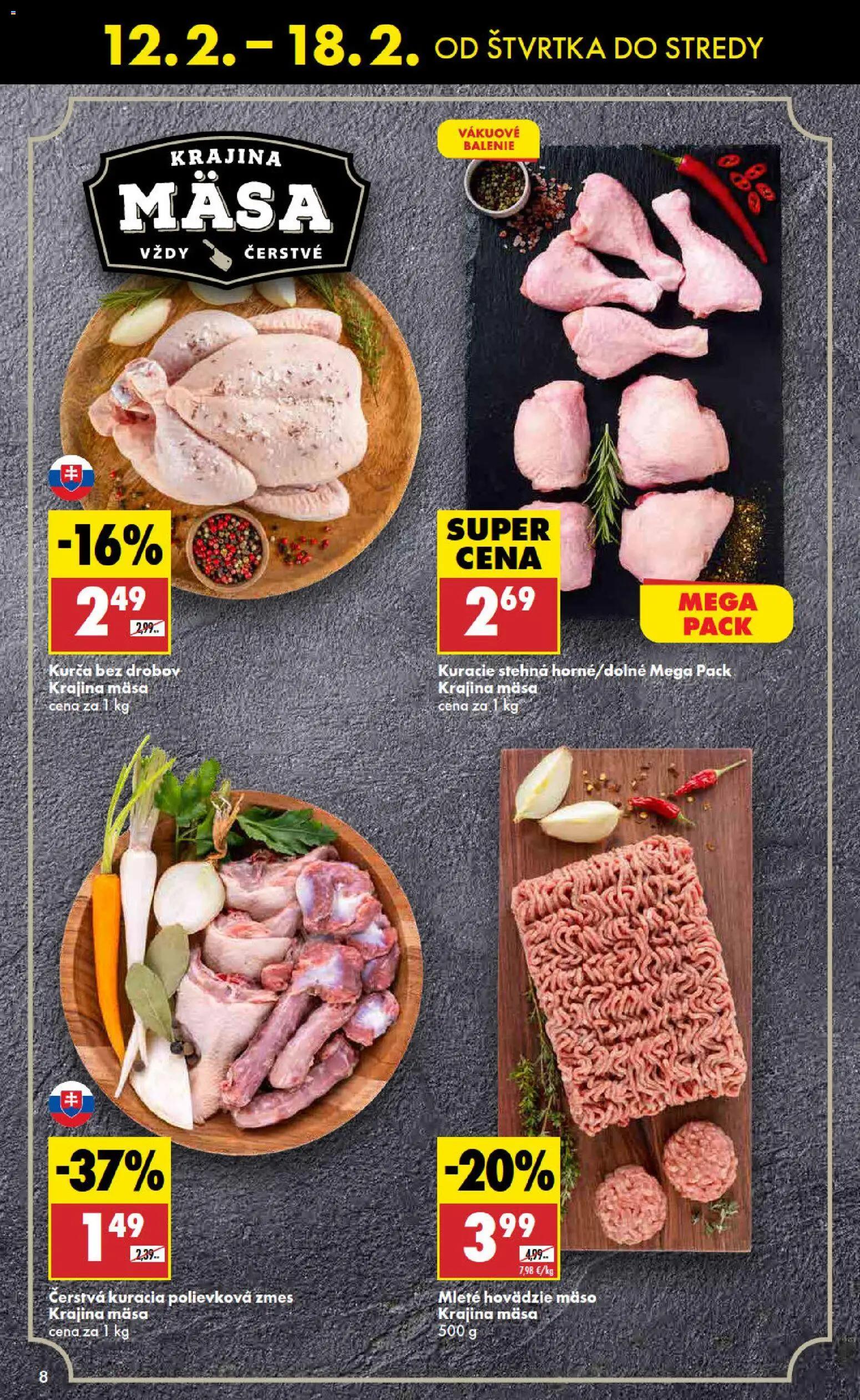 Nové Biedronka akcie – leták je platný od 12.02.2026 | Strana: 8 | Produkty: Hovädzie mäso, Kuracie stehná, Kurča