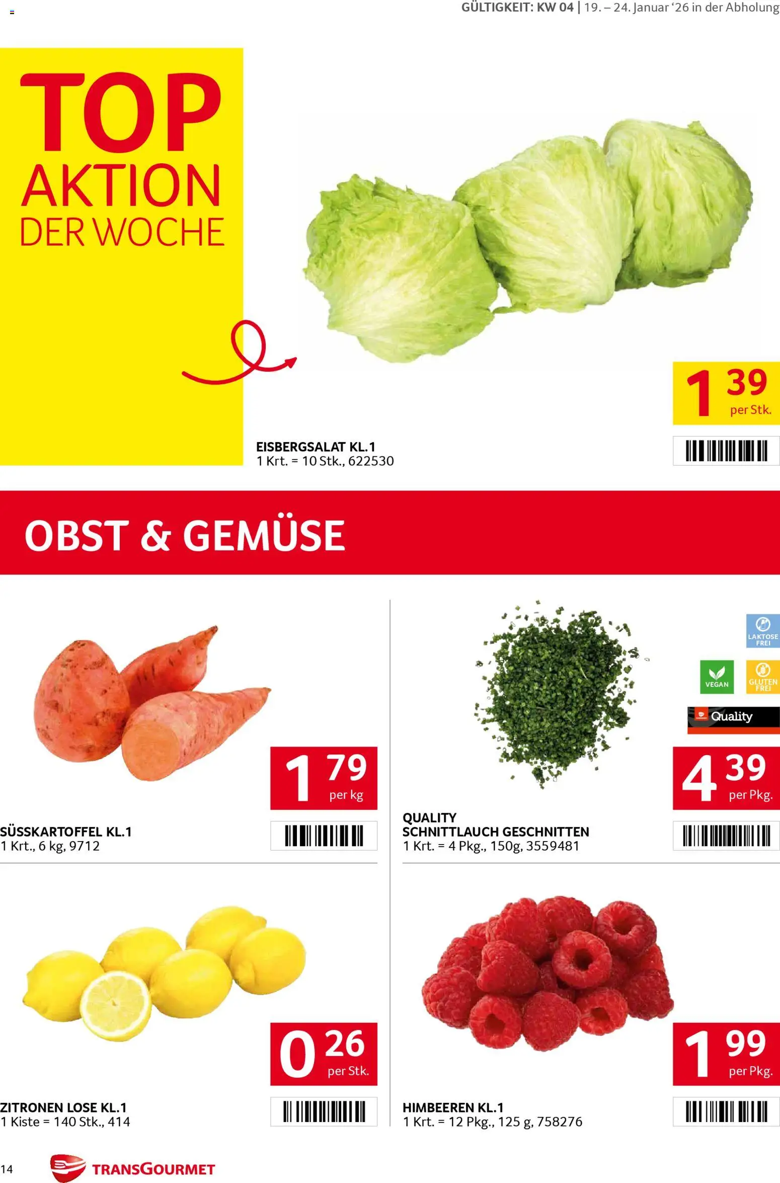Transgourmet Flugblatt gültig ab 19.01.2026 | Seite: 14 | Produkte: Gemüse, Obst