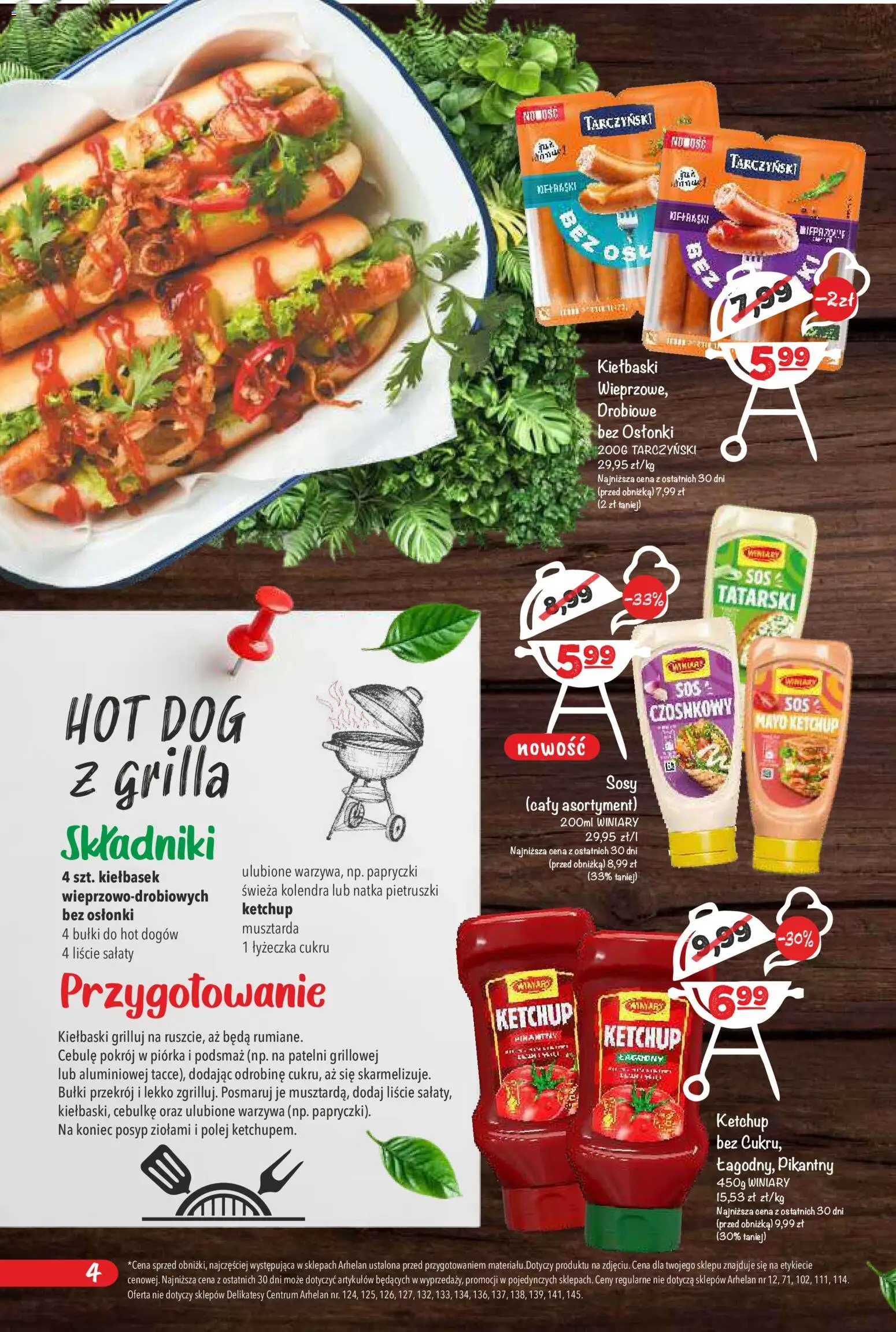 Arhelan gazetka - Grillowanie od 24.04.2026 | Strona: 4 | Produkty: Delikatesy, Musztarda, Bułki do hot dogów, Sos