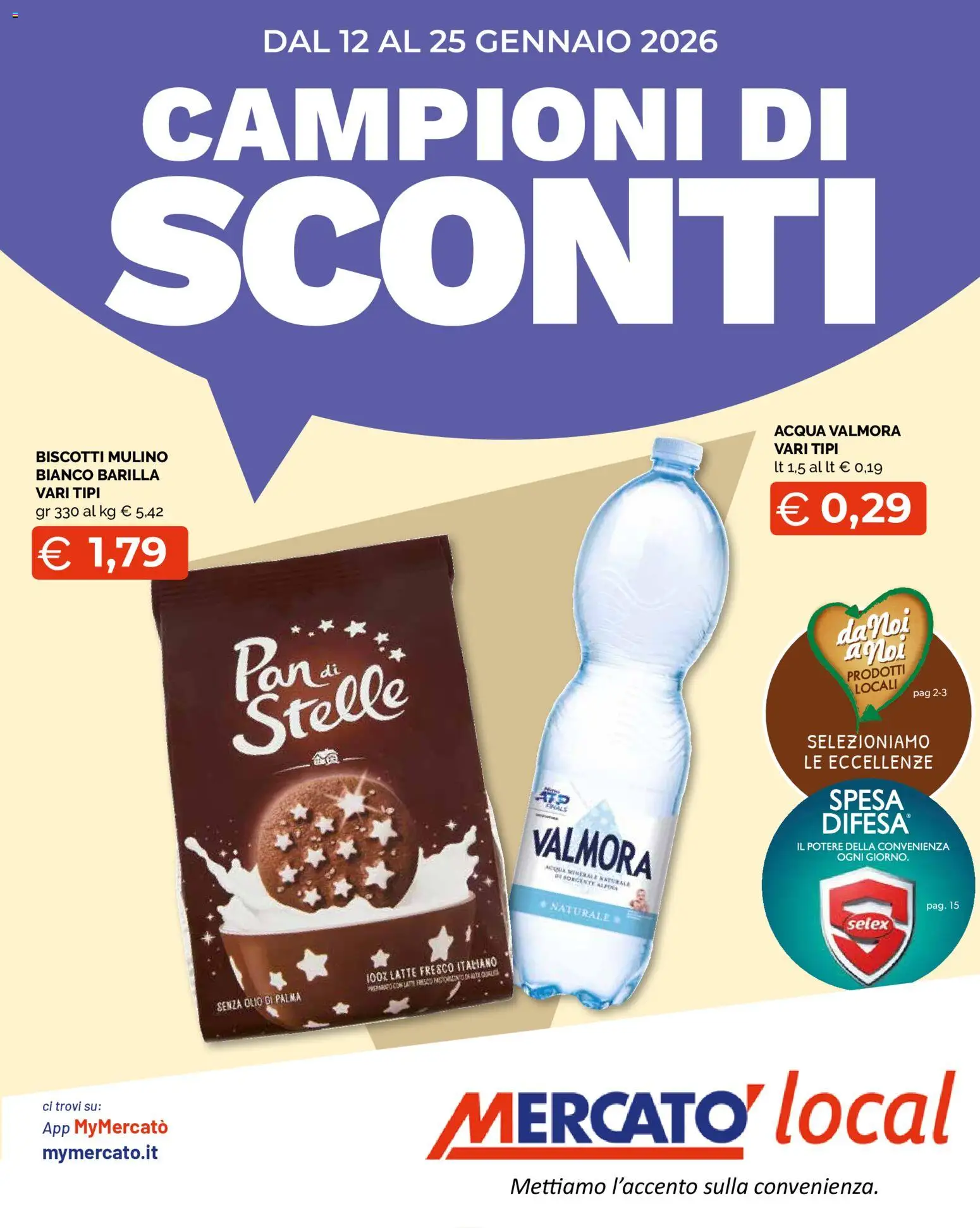 Volantino Mercatò del 12.01.2026 | Pagina: 1 | Prodotti: Biscotti, Acqua, Latte, Olio