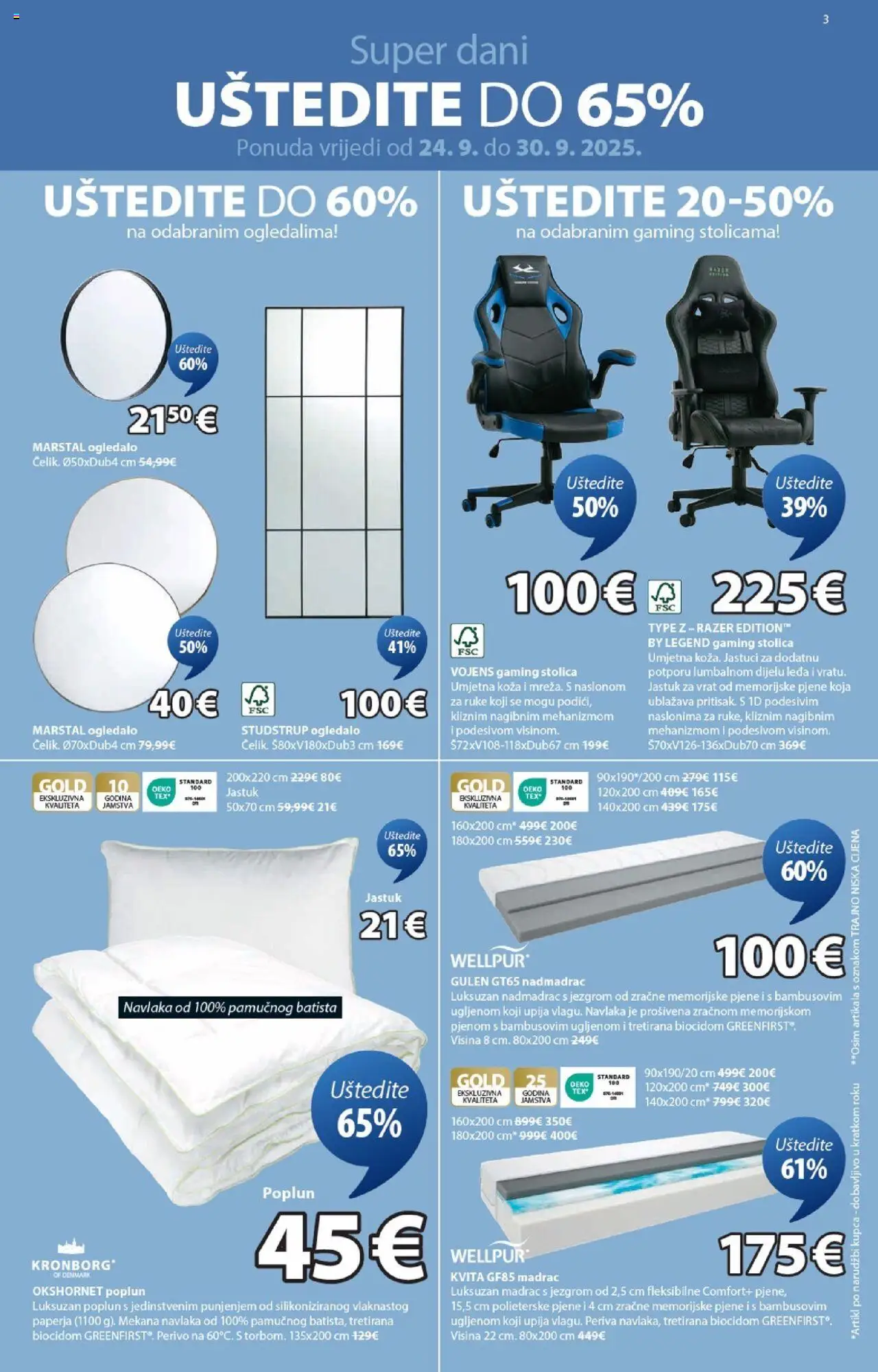 JYSK katalog | vrijedi od 24.09.2025 | Stranica: 3 | Proizvodi: Madrac, Stolica, Ogledalo, Nadmadrac