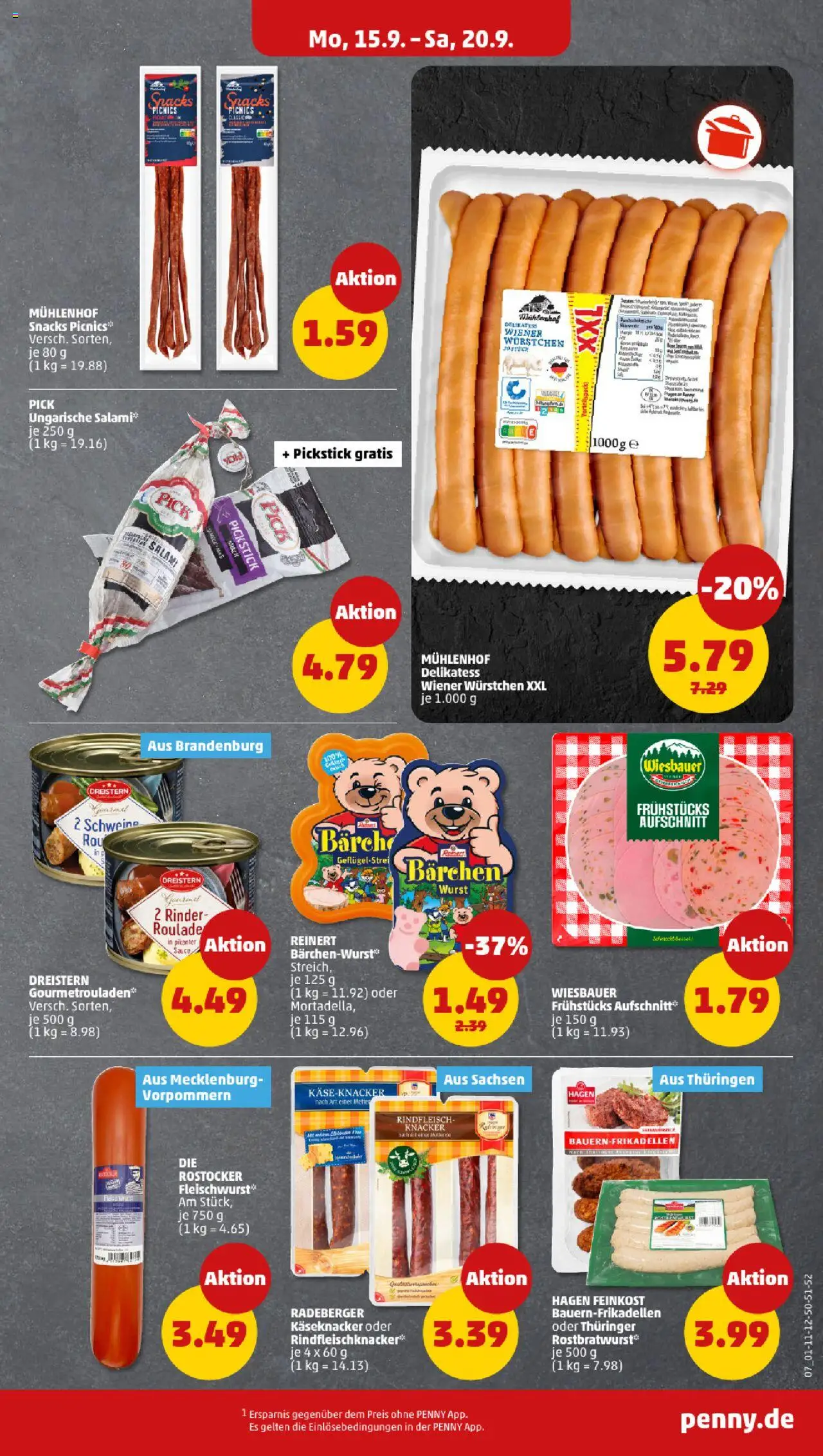 Penny Prospekt 	 – gültig ab 15.09.2025 | Seite: 7 | Produkte: Wiener wurstchen, Wurst, Salami, Rindfleisch