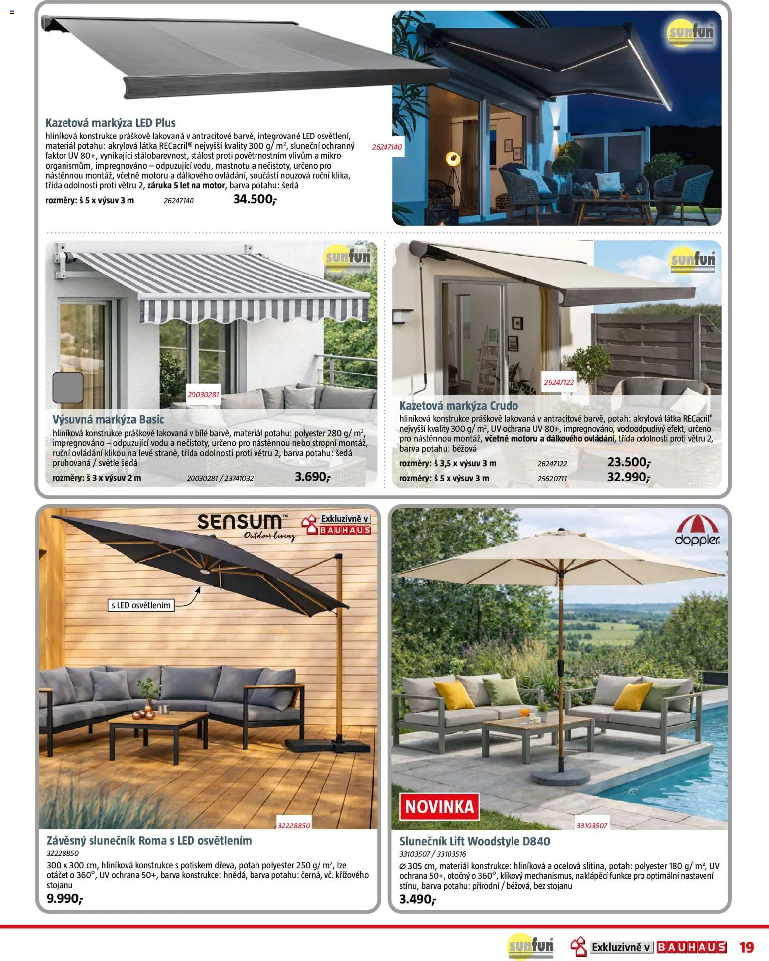 Bauhaus leták od 02.04.2026 | Strana: 19 | Produkty: Slunečník, LED, Crudo, Markýza