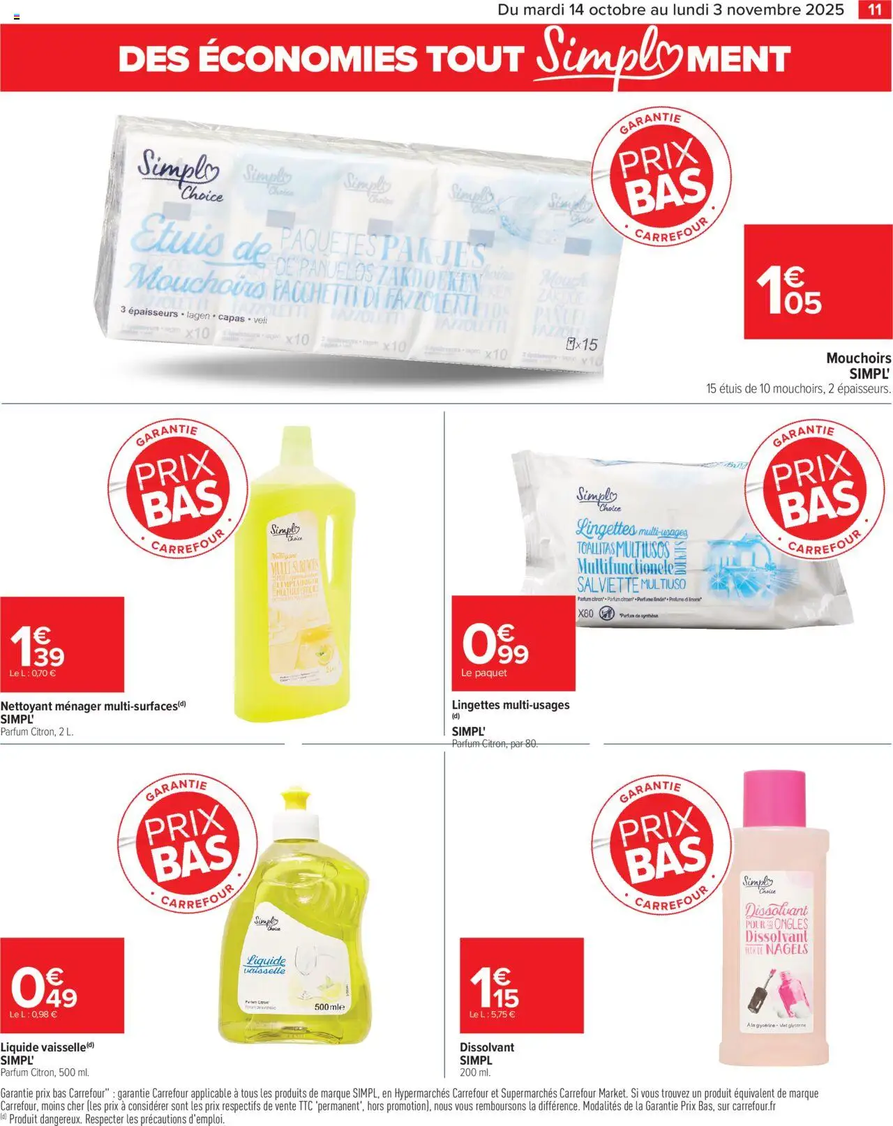 {H1} | Page: 11 | Produits: Dissolvant, Parfum, Liquide vaisselle, Mouchoirs