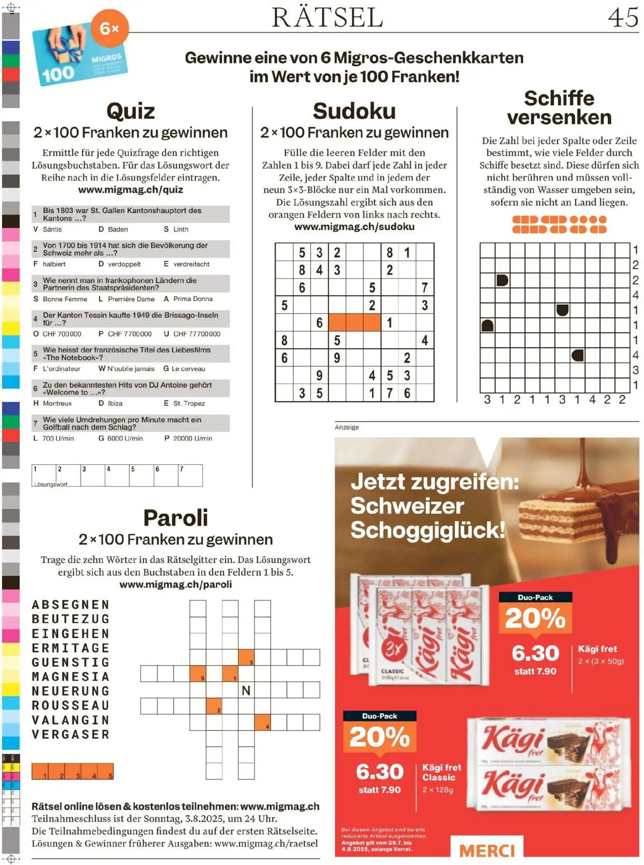 Migros - Magazin ab 28.07.2025 | Seite: 45 | Produkte: Orangen, Wasser