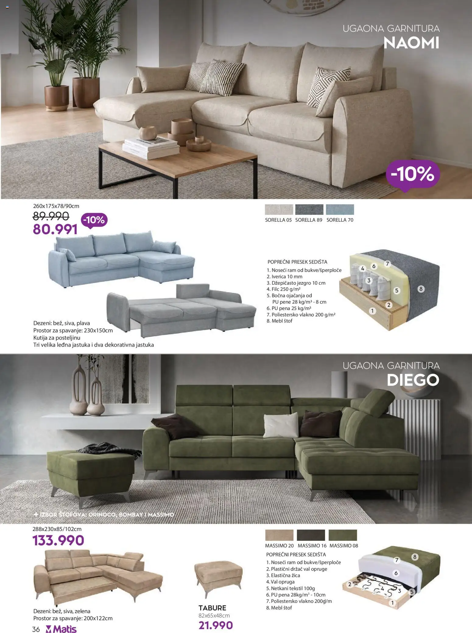 Matis katalog - važi od 01.11.2025 | Strana: 36 | Proizvode: Kutija, Tabure, Ugaona garnitura