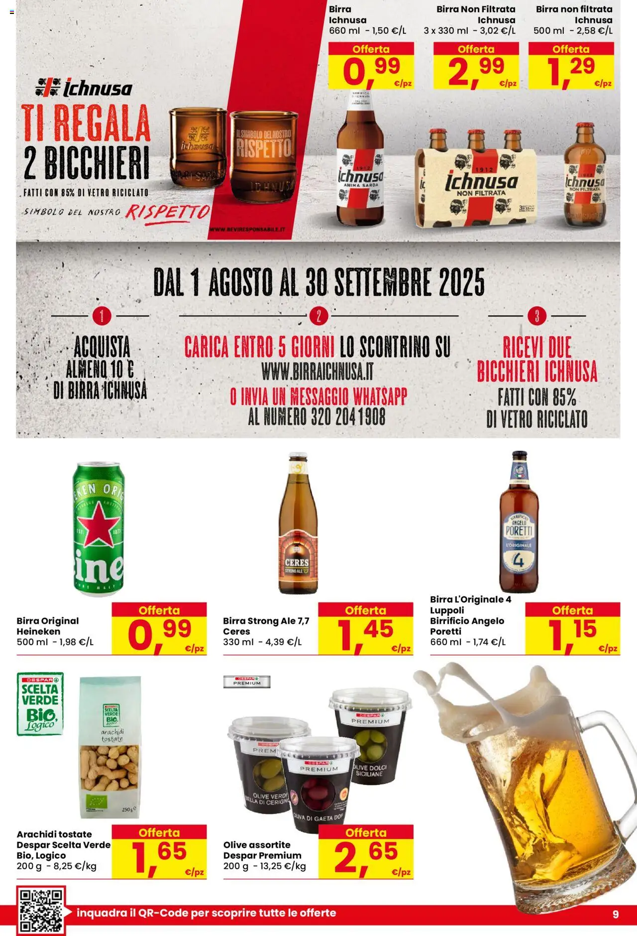 Volantino Eurospar del 07.08.2025 | Pagina: 9 | Prodotti: Olive, Ceres, Arachidi, Heineken