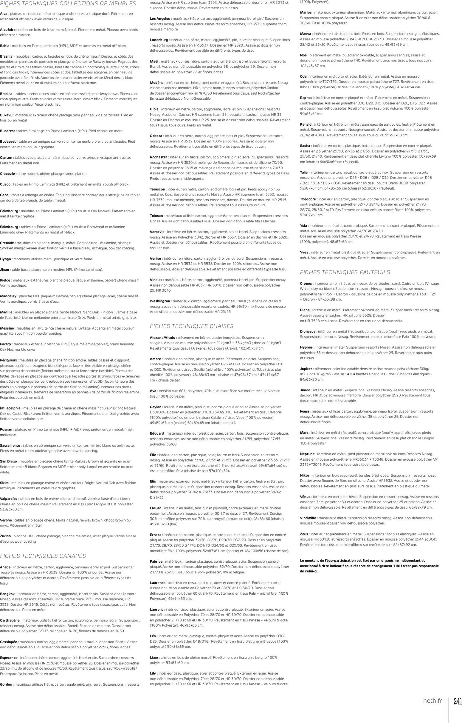 {H1} | Page: 241 | Produits: Mousse, Canapé, Chaise, Jupe
