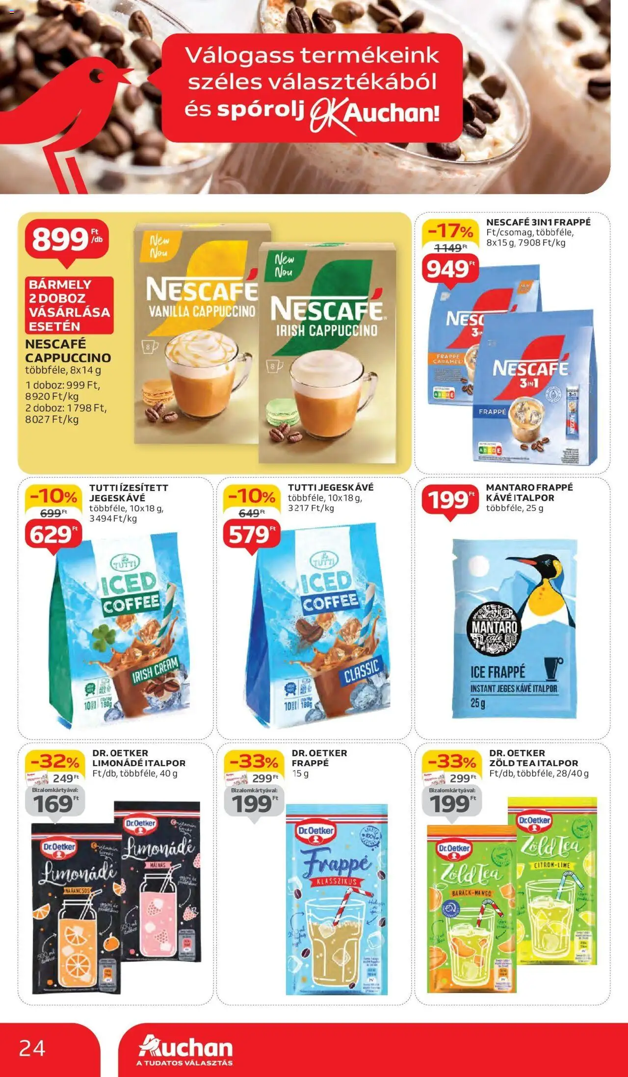 Auchan akciós ujság - amely érvényes a következő dátumtól: 05.06.2025 | Oldal: 24 | Termékek: Nescafé, Cappuccino, Kávé, Italpor