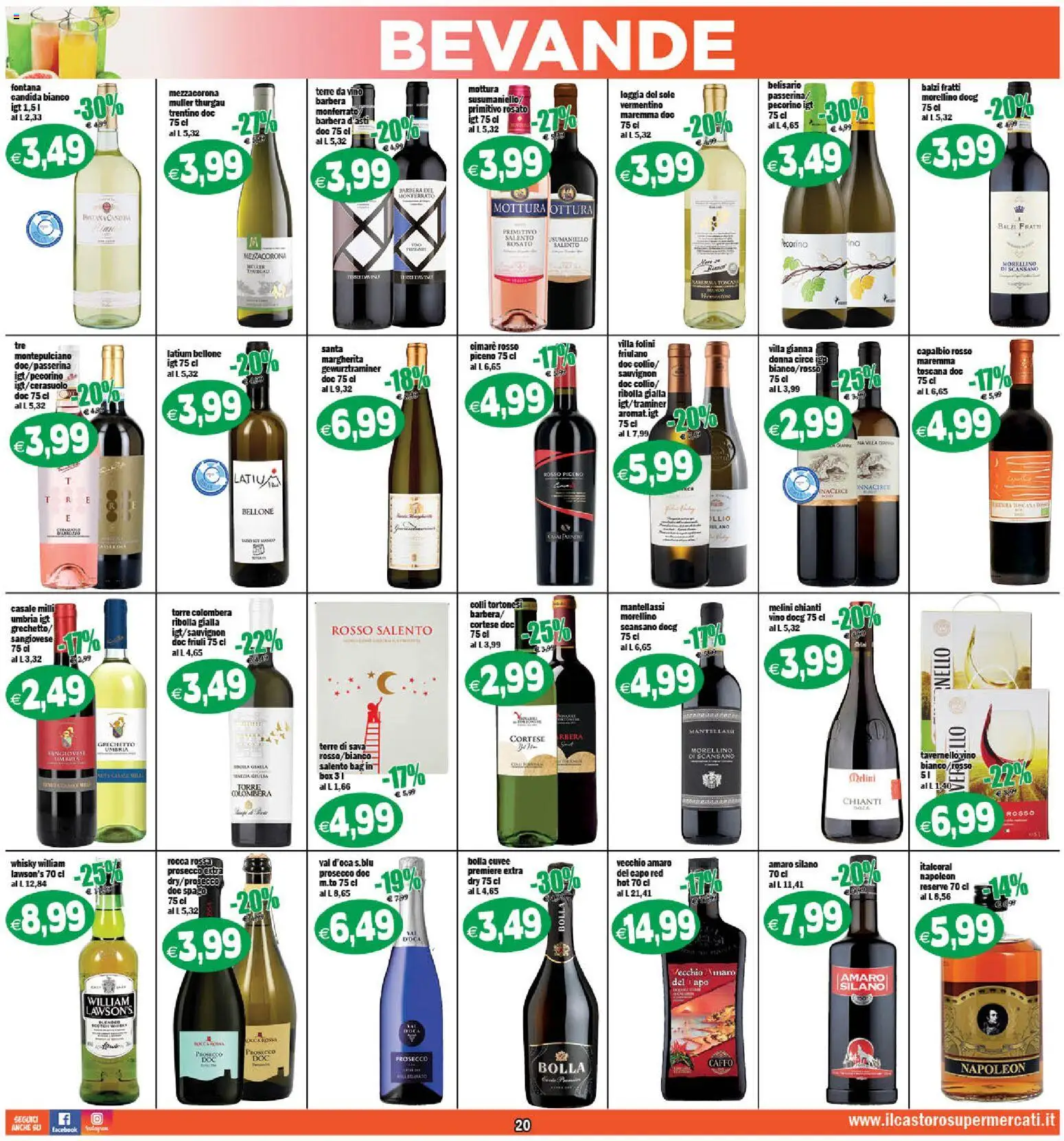 Volantino Il Castoro del 18.11.2025 | Pagina: 20 | Prodotti: Prosecco, Whisky, Vino, Pecorino