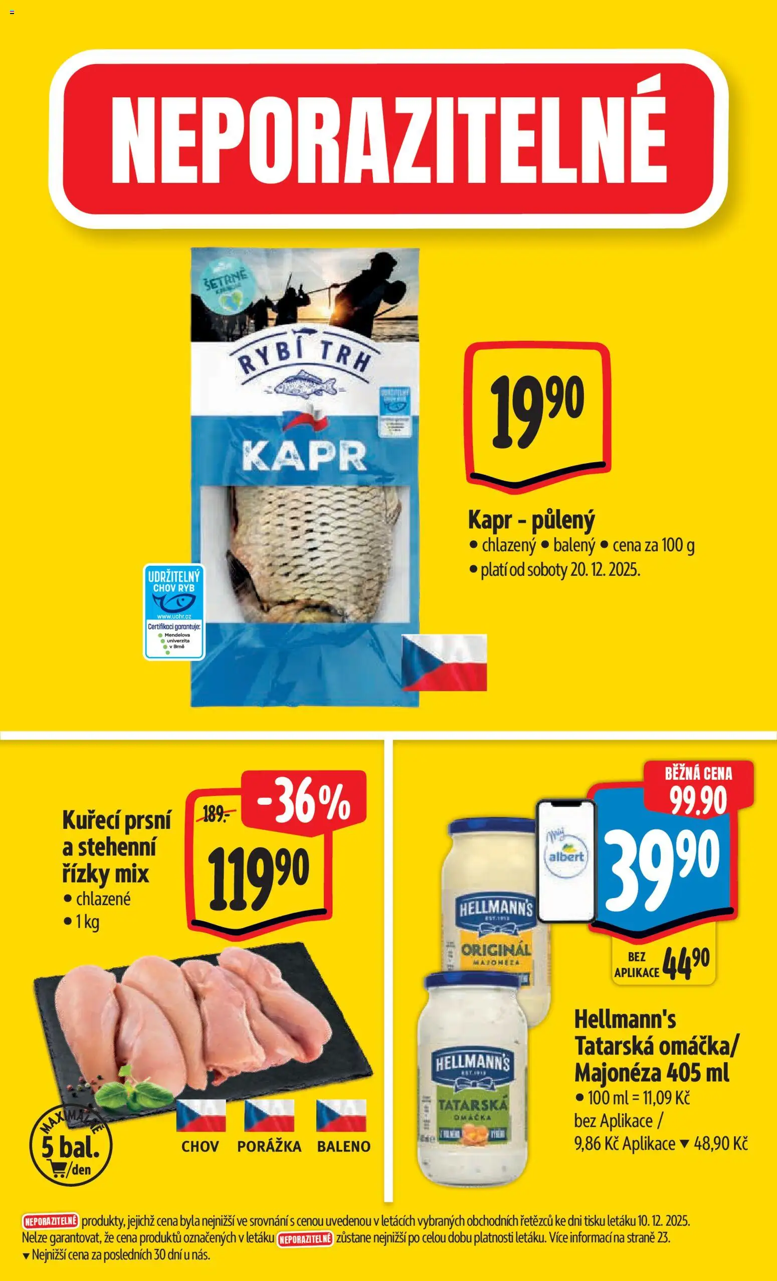 Albert leták - Hypermarket od 17.12.2025 | Strana: 3 | Produkty: Hellmann's, Stehenní řízky, Majonéza, Kapr
