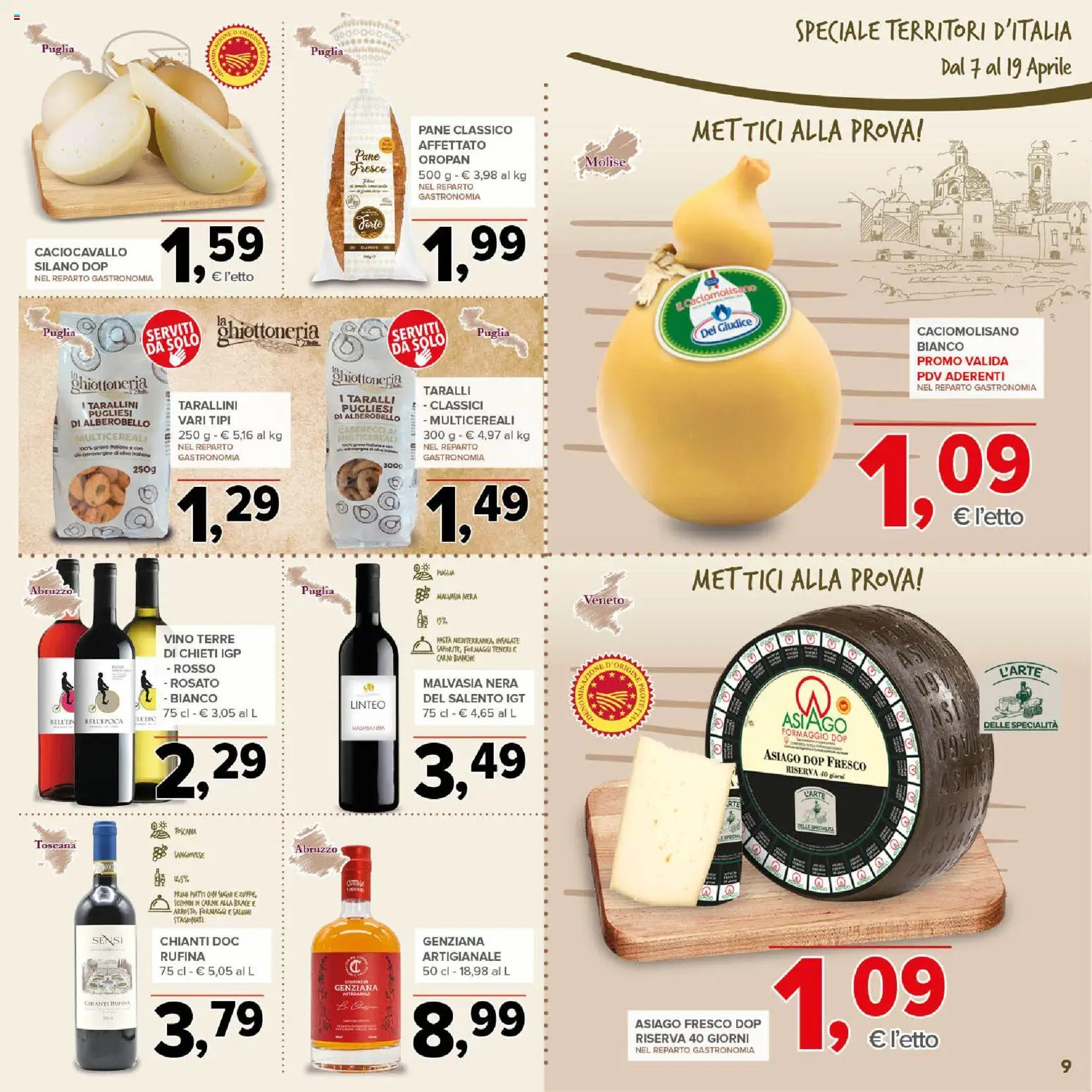 Volantino Todis del 07.04.2026 | Pagina: 9 | Prodotti: Pane, Formaggio, Vino, Pasta
