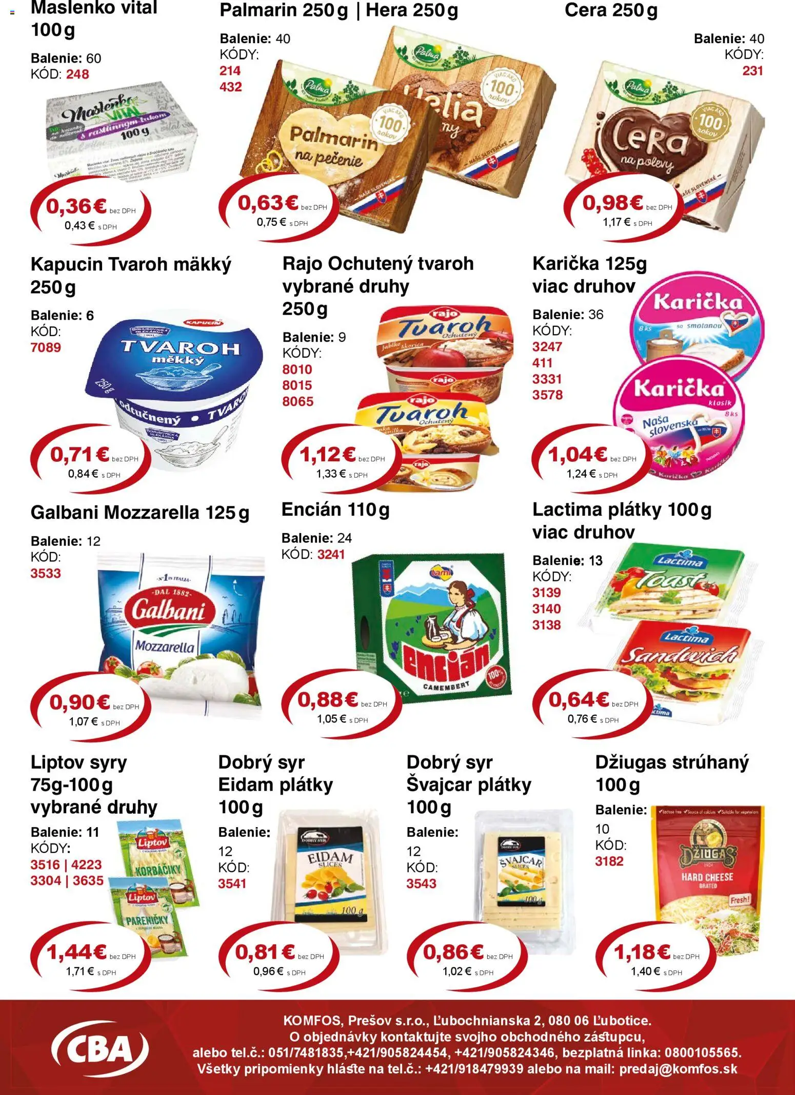 Nové CBA Komfos akcie – leták je platný od 08.12.2025 | Strana: 3 | Produkty: Mozzarella, Palmarin, Tvaroh, Hera
