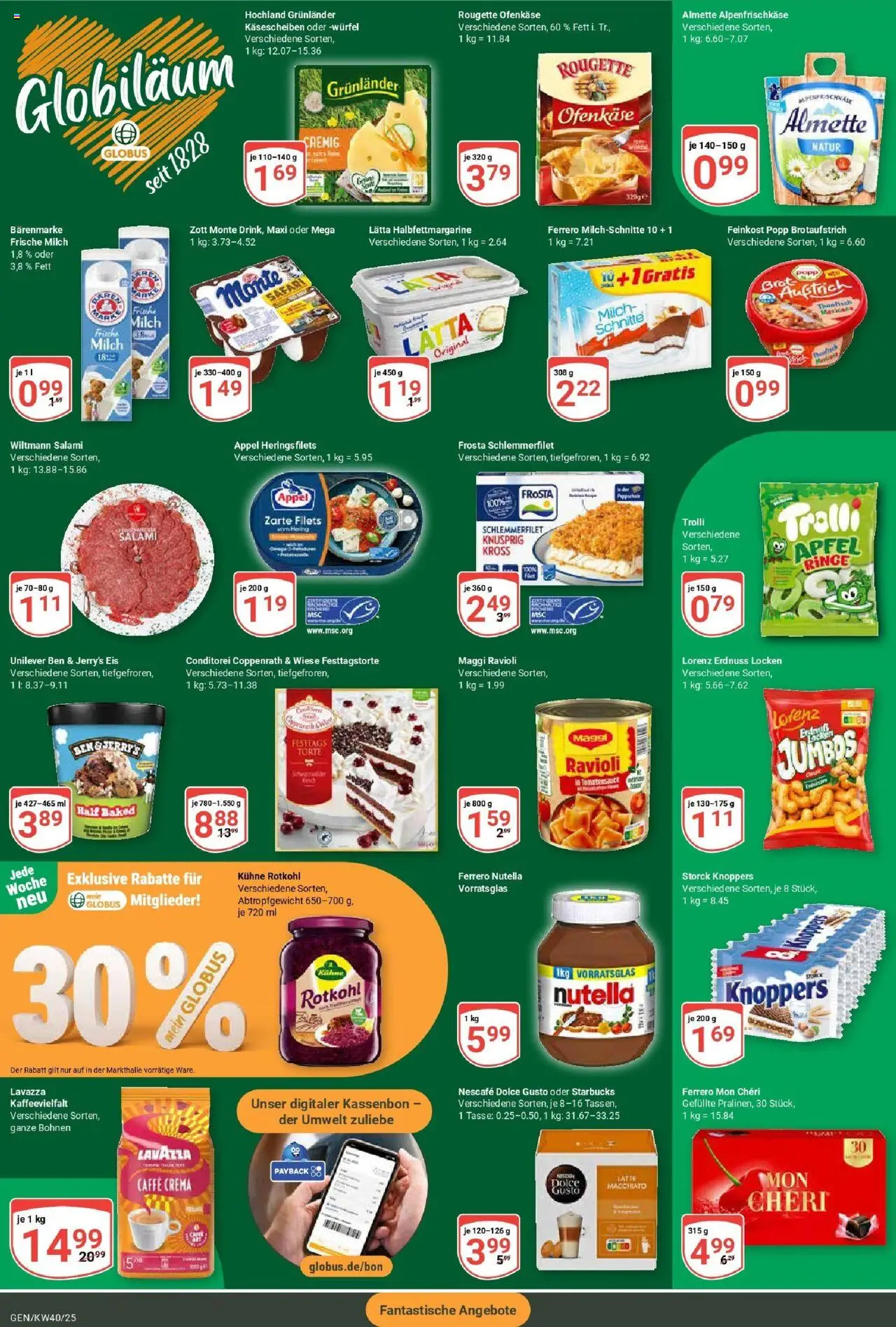 Globus prospekt Gensingen	 – gültig ab 28.09.2025 | Seite: 4 | Produkte: Rotkohl, Lätta, Brot, Mon cheri