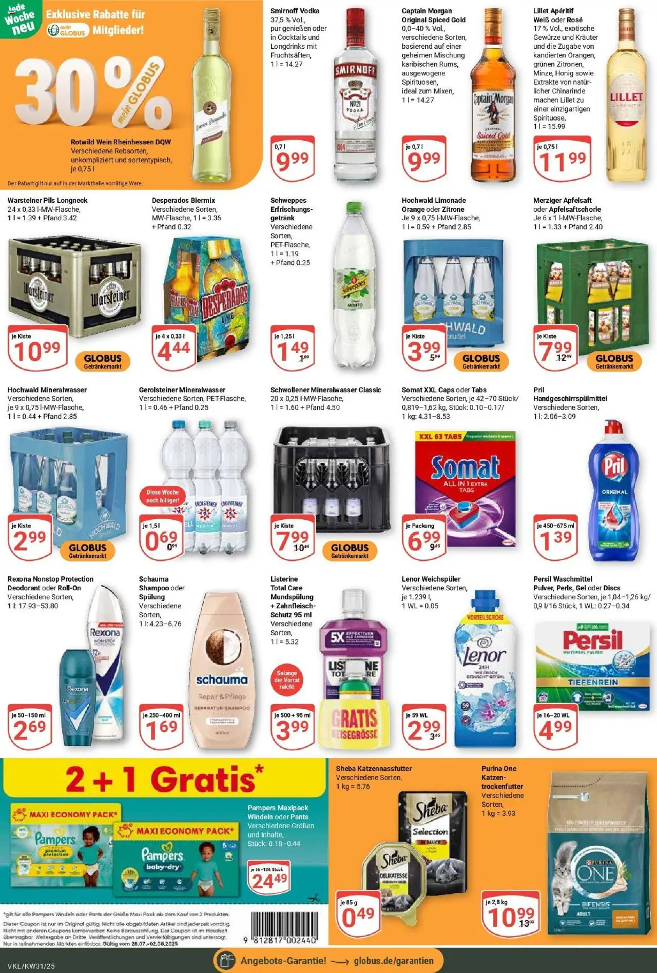 Globus prospekt Völklingen	 - gültig ab dem 28.07.2025 | Seite: 5 | Produkte: Purina one, Limonade, Apfelsaft, Warsteiner