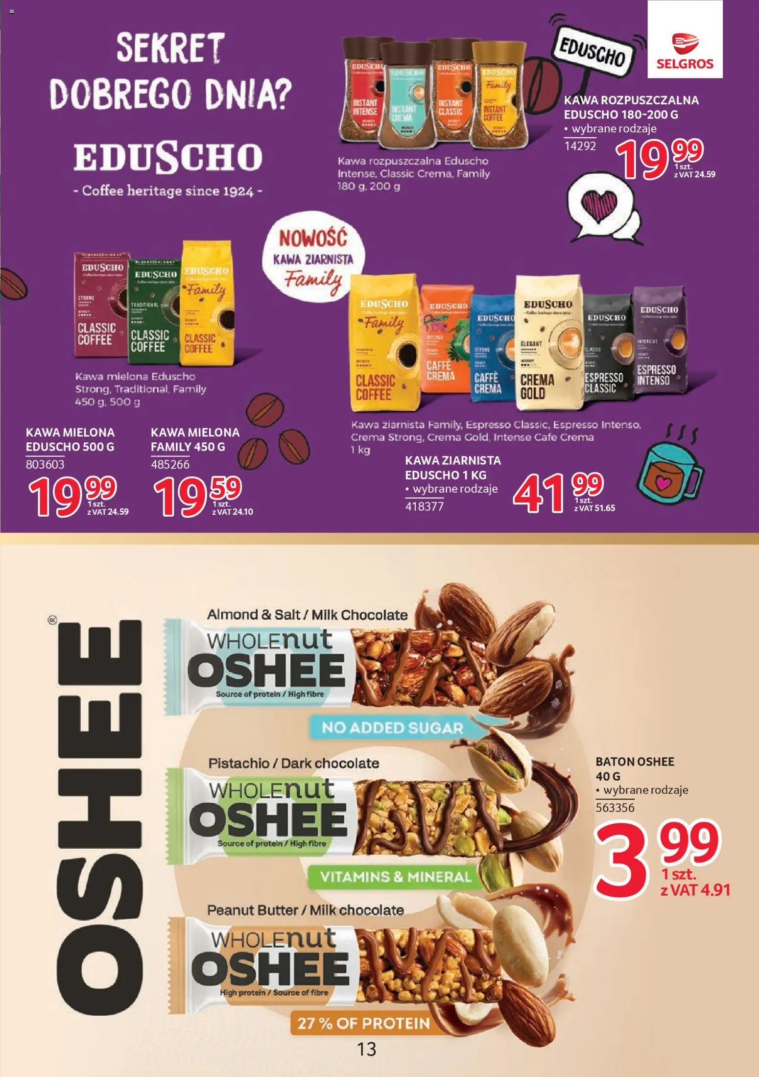 Selgros cash&carry Gazetka - Markowe produkty od 22.01.2026 | Strona: 13 | Produkty: Kawa ziarnista, Kawa rozpuszczalna, Baton, Kawa