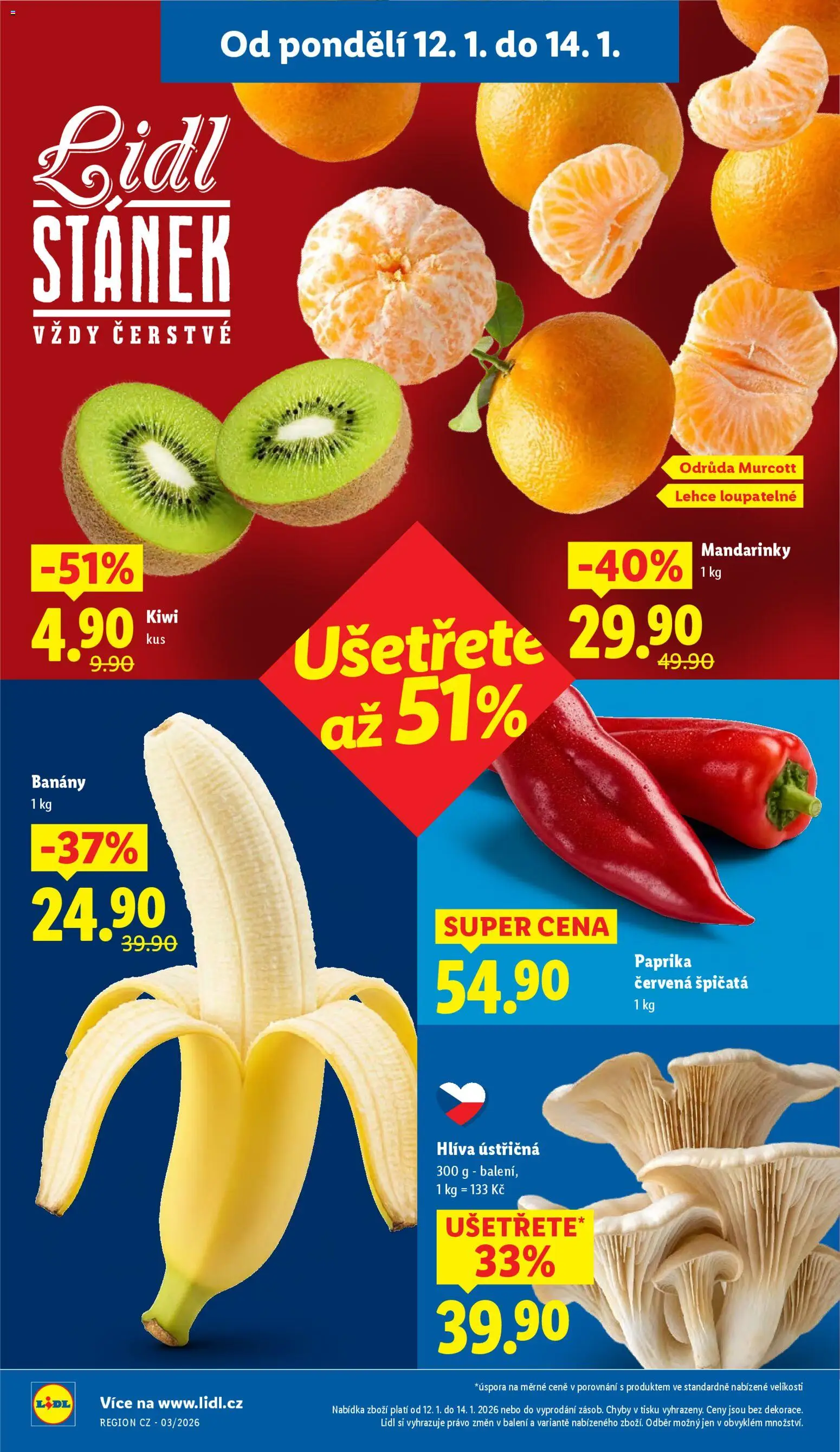 Lidl leták od 12.01.2026 | Strana: 10 | Produkty: Hlíva ústřičná, Banány, Kiwi, Paprika