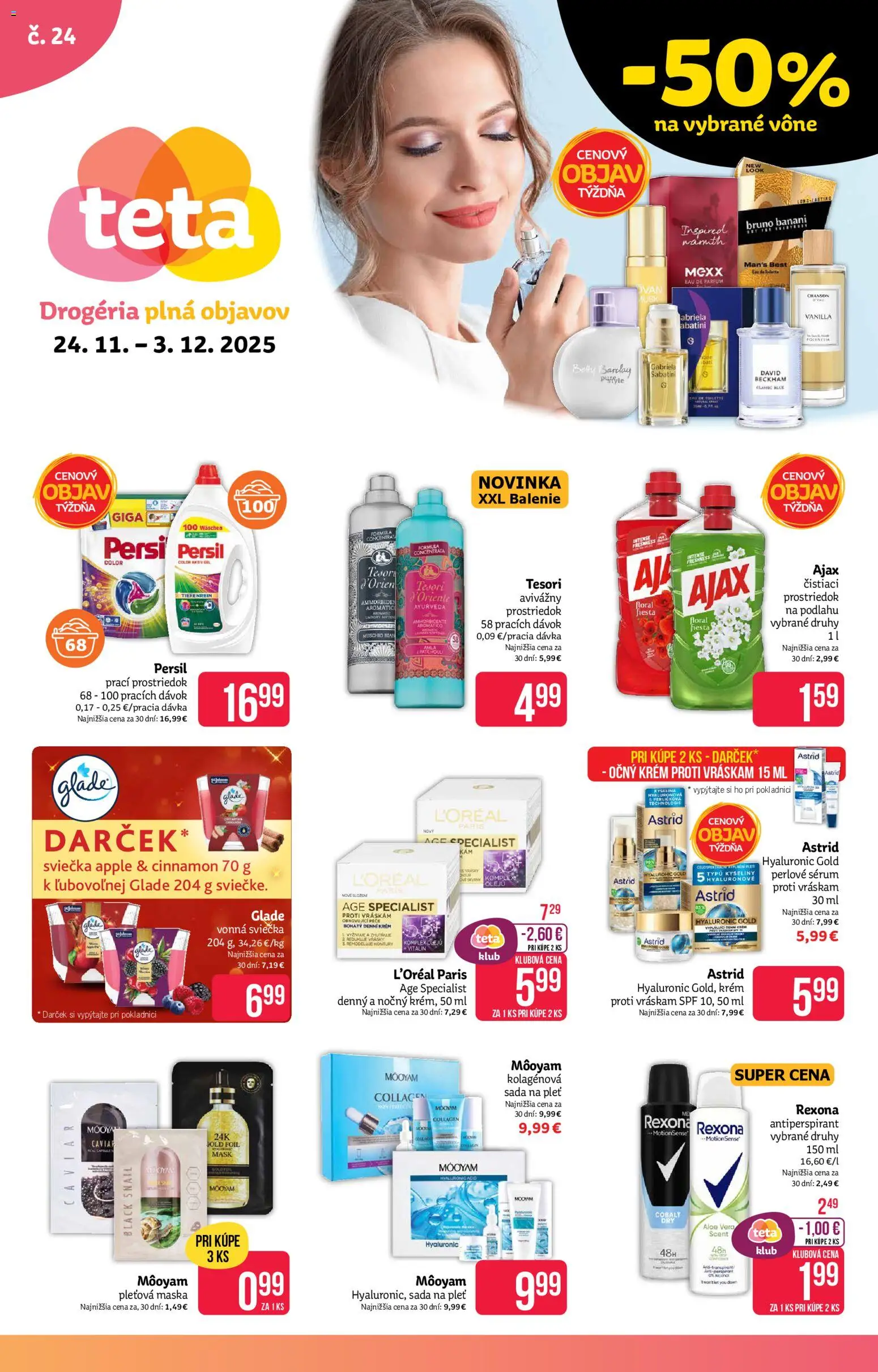 Nové Teta drogerie akcie – leták je platný od 24.11.2025 | Strana: 1 | Produkty: Persil, Apple, Antiperspirant, Krém