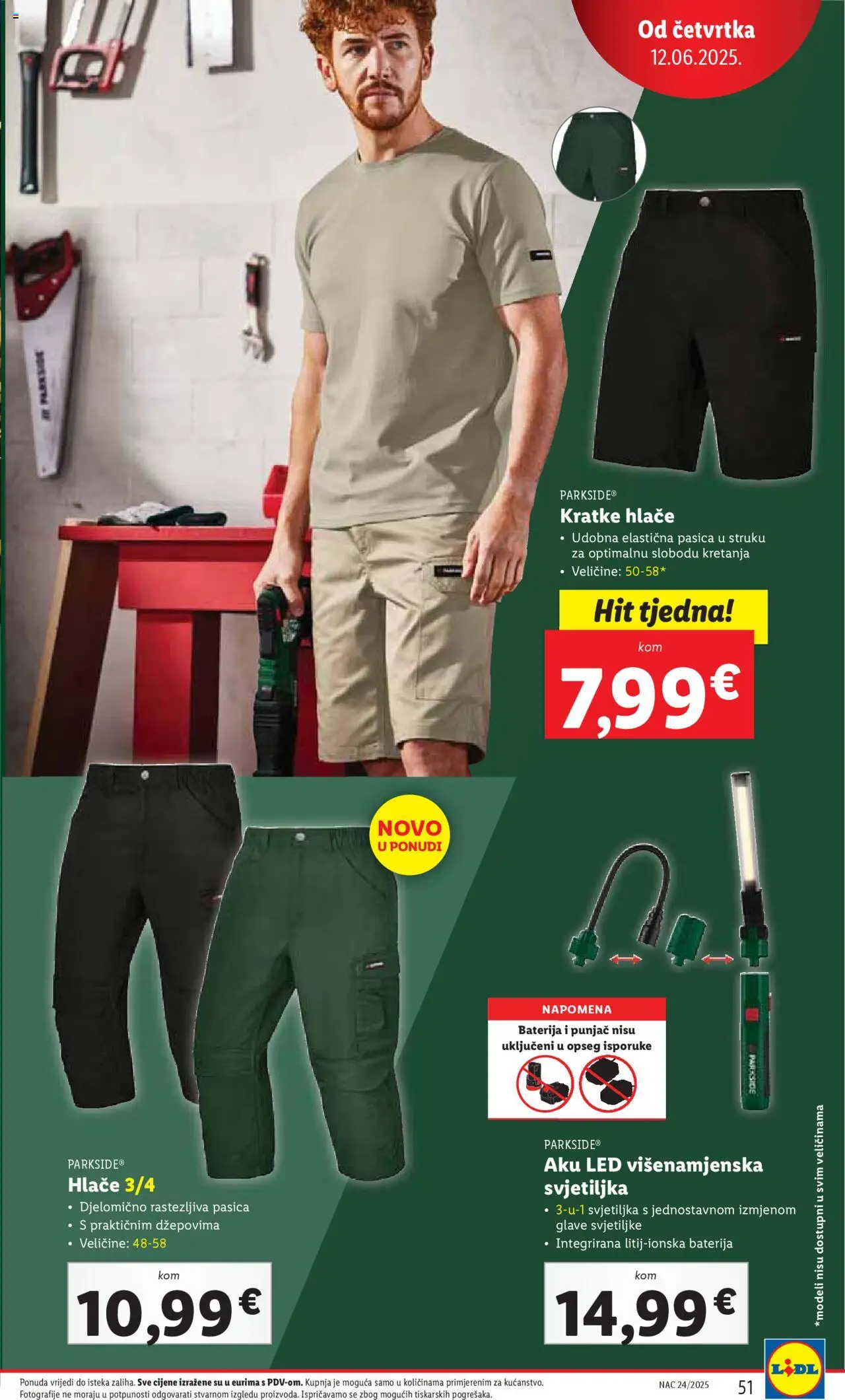 Lidl katalog | vrijedi od 09.06.2025 | Stranica: 51 | Proizvodi: Baterija, Svjetiljka, Hlače, Kratke hlače