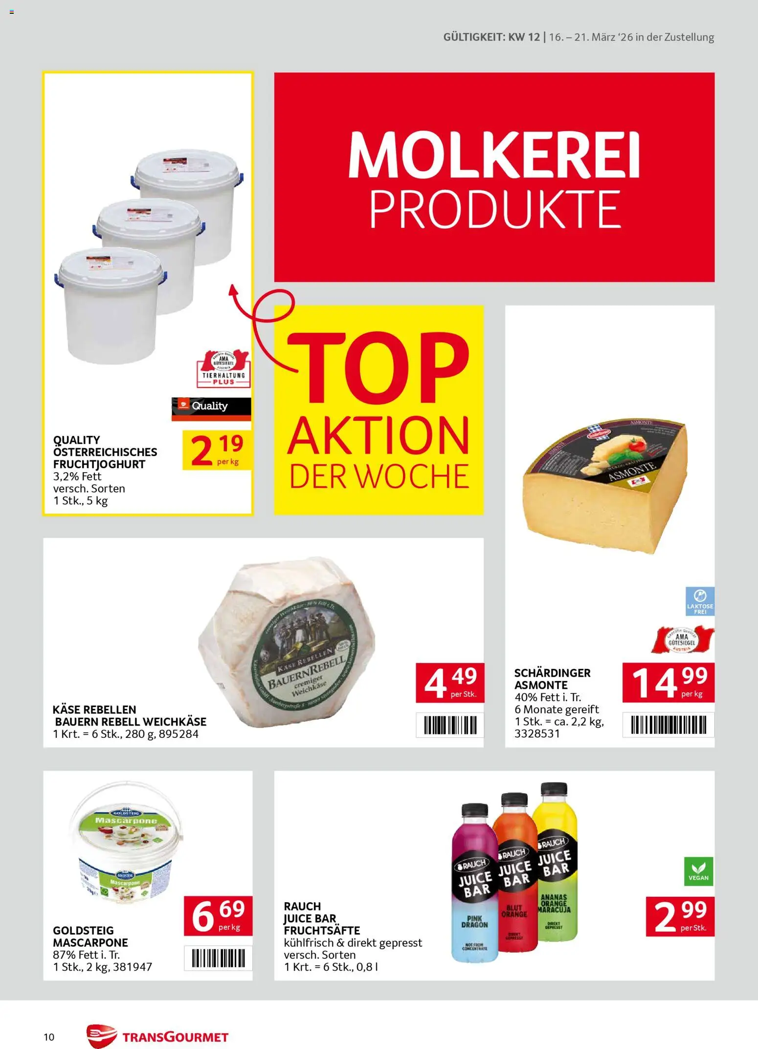 Transgourmet Zustellaktion gültig ab 16.03.2026 | Seite: 10 | Produkte: Käse, Ananas