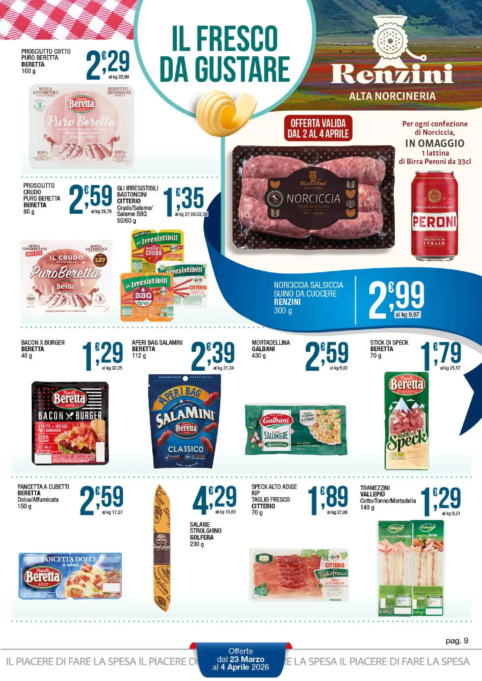 Volantino Sidis del 23.03.2026 | Pagina: 9 | Prodotti: Salame, Birra, Pancetta, Salsiccia