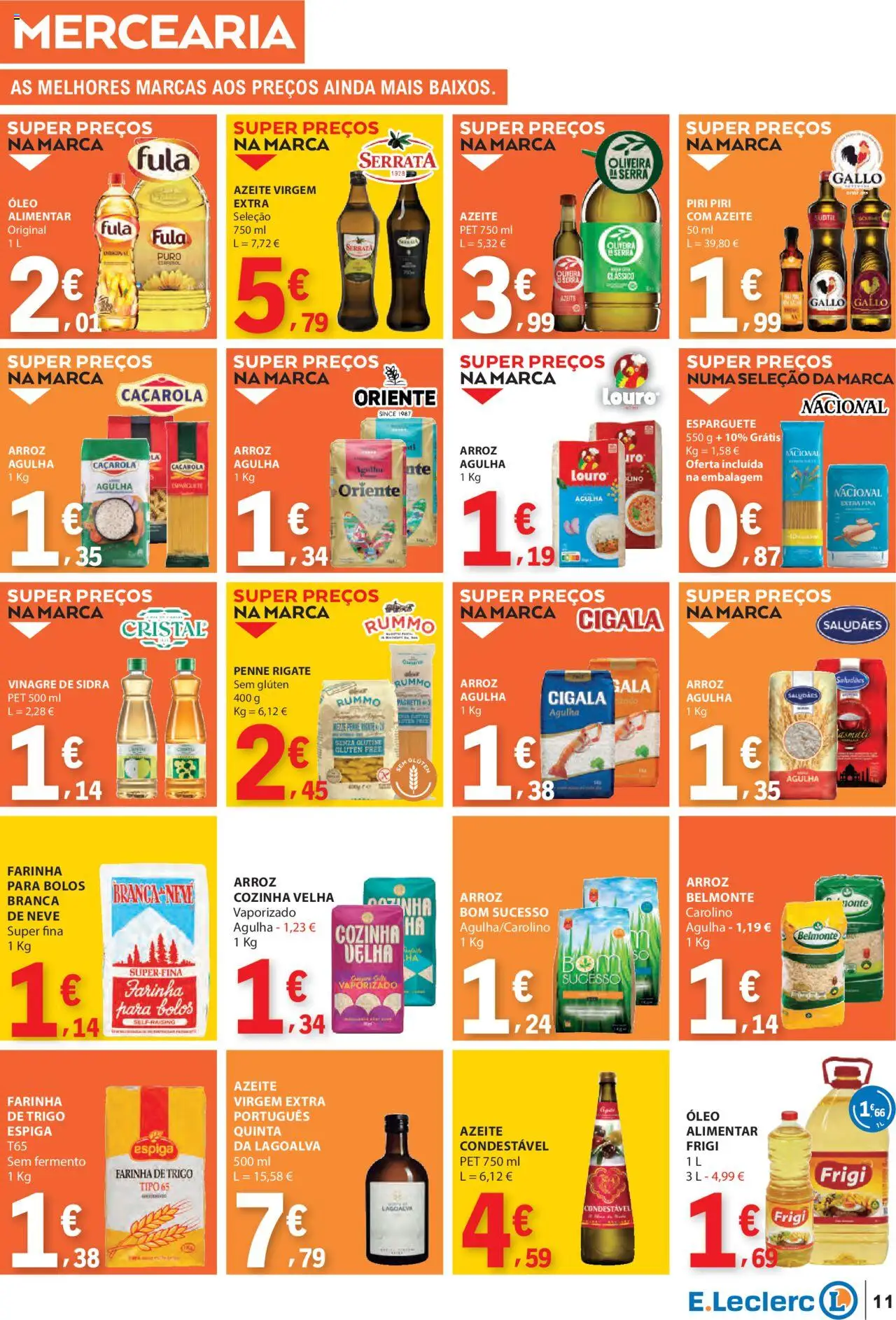 E.Leclerc folheto │ válido de 21.08.2025 | Página: 11 | Produtos: Vinagre, Esparguete, Óleo, Arroz