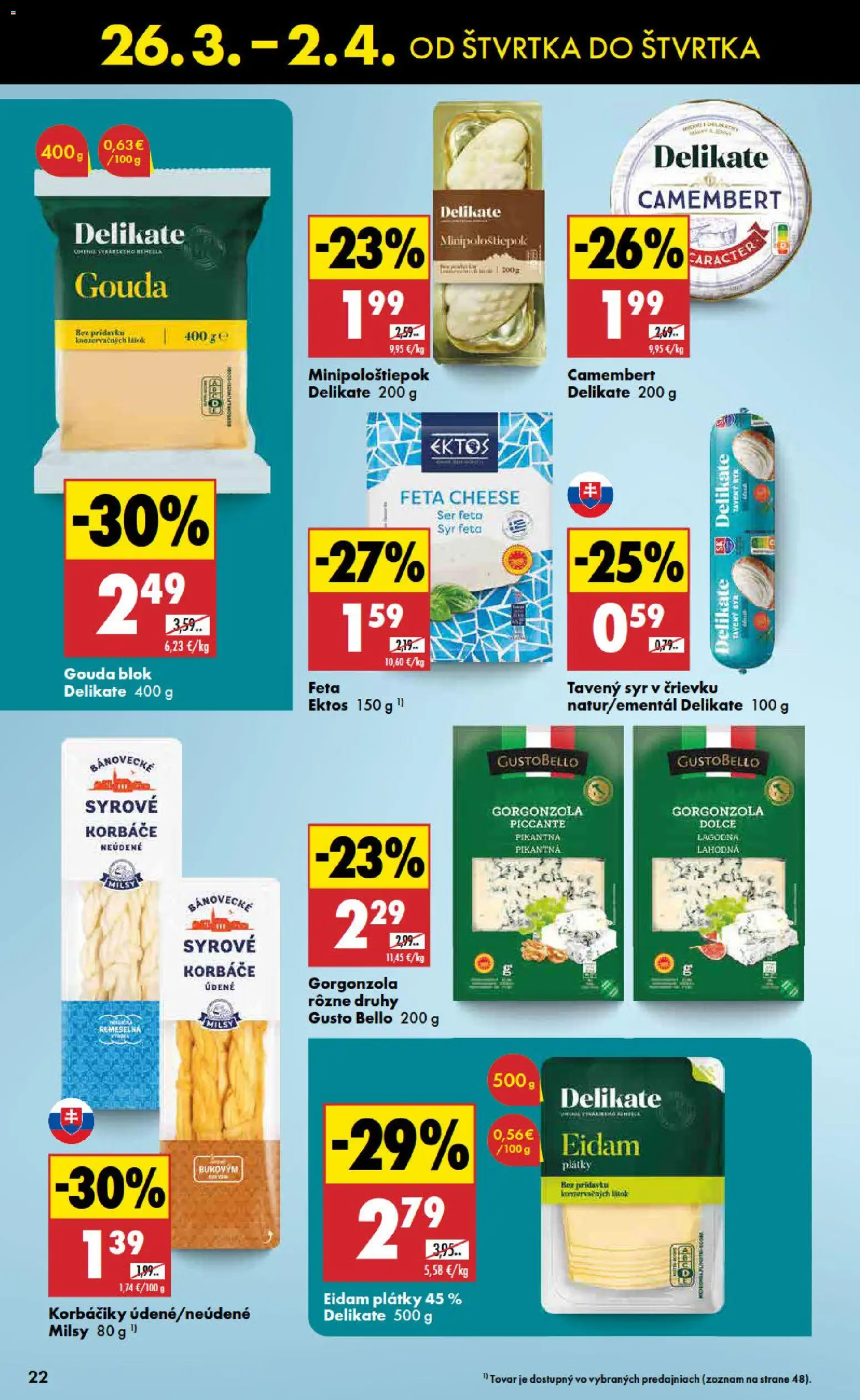 Nové Biedronka akcie – leták je platný od 26.03.2026 | Strana: 22 | Produkty: Syr, Gouda, Eidam, Feta