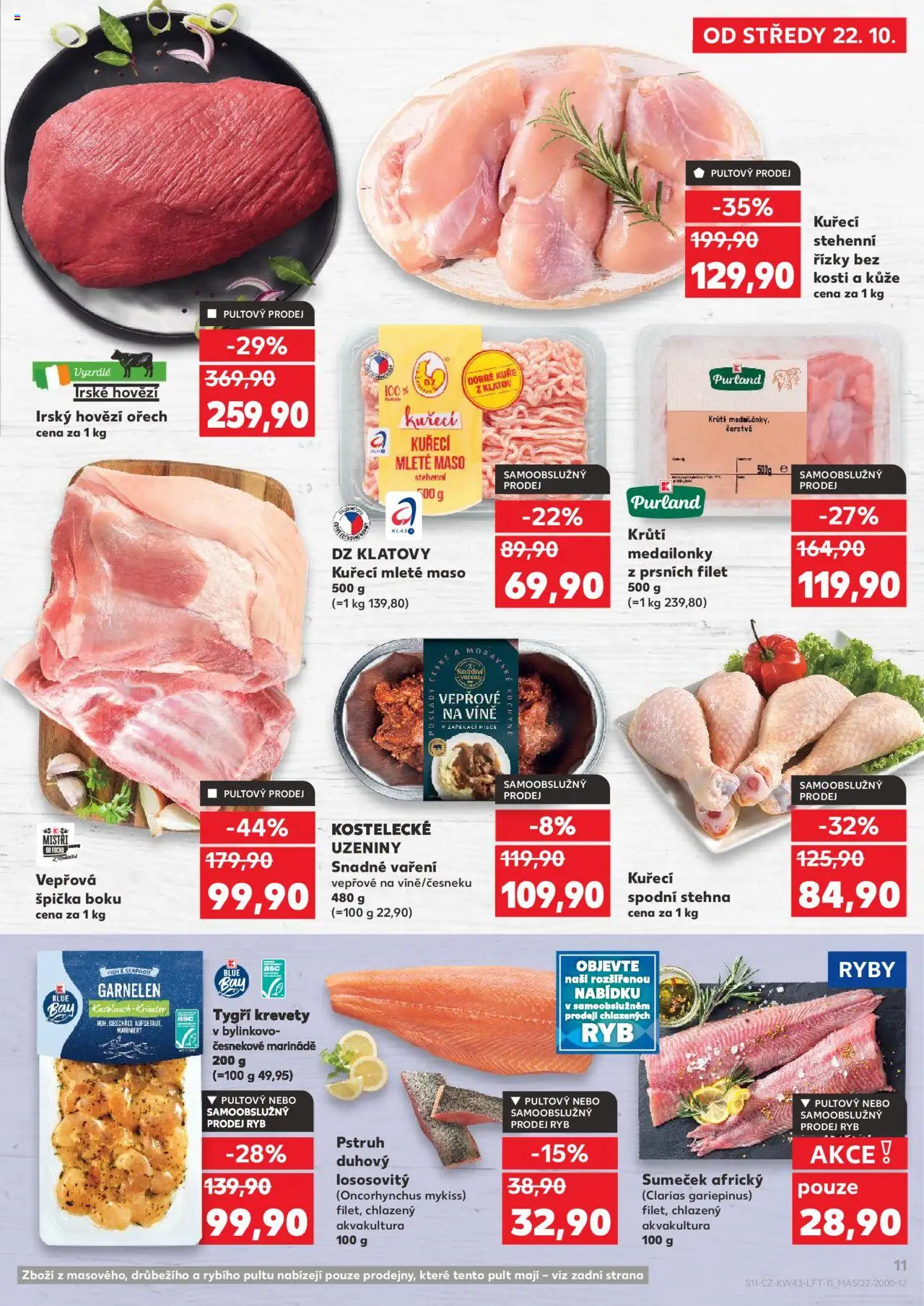 Kaufland leták - Plzeň Bory od 22.10.2025 | Strana: 11 | Produkty: Irské hovězí, Kuřecí mleté maso, Stehenní řízky, Filet