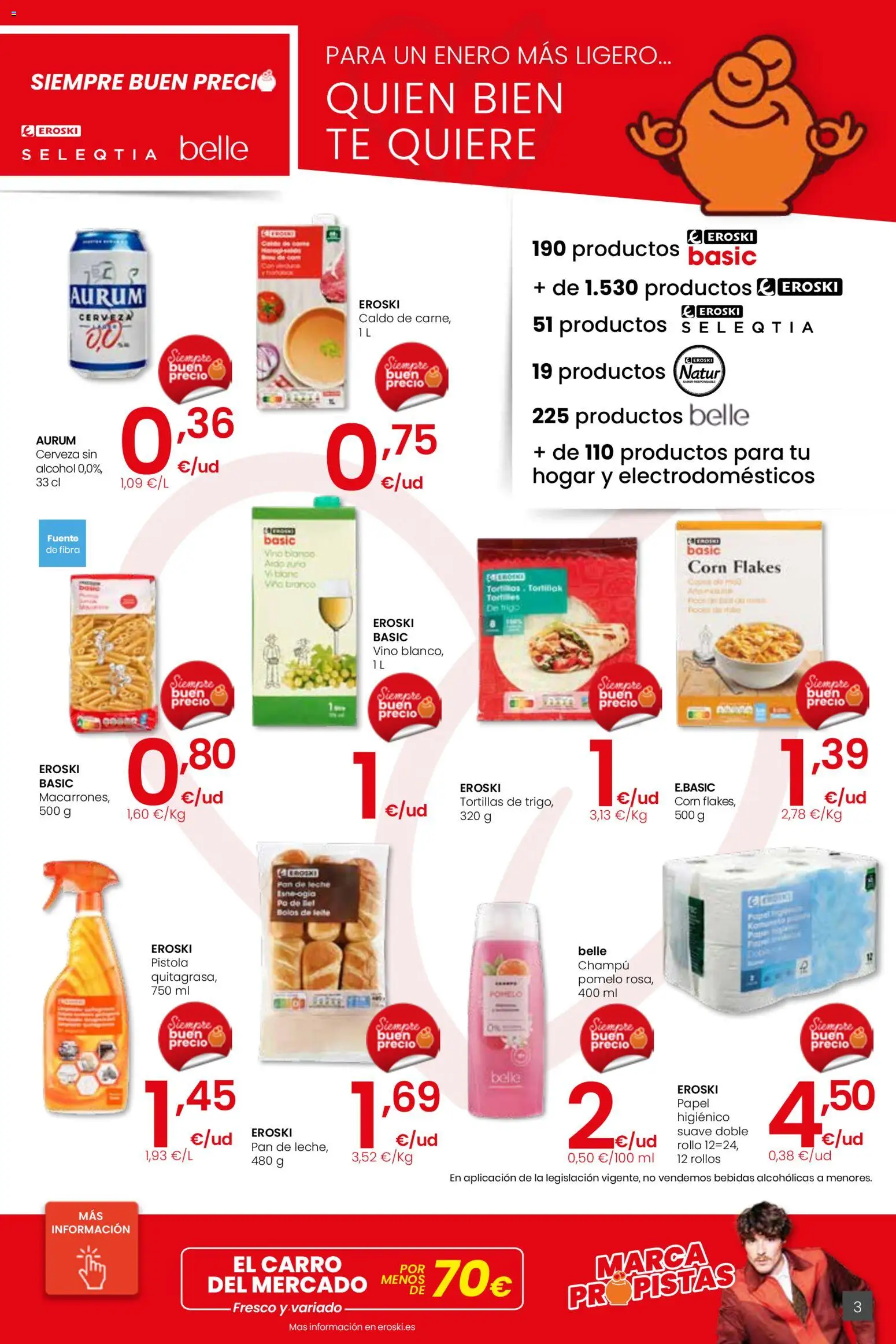 Eroski - Siempre a buen precio Supermercados │ válido desde el 05.01.2026 | Página: 3 | Productos: Leche, Cerveza, Té, Pan de leche