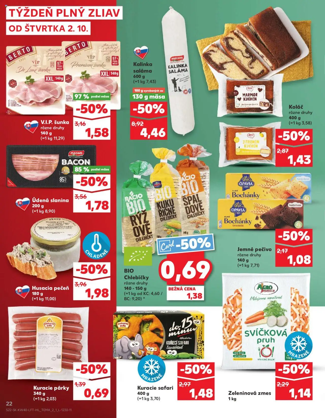 Nové Kaufland akcie – leták je platný od 02.10.2025 | Strana: 22 | Produkty: Saláma, Šunka, Slanina, Párky