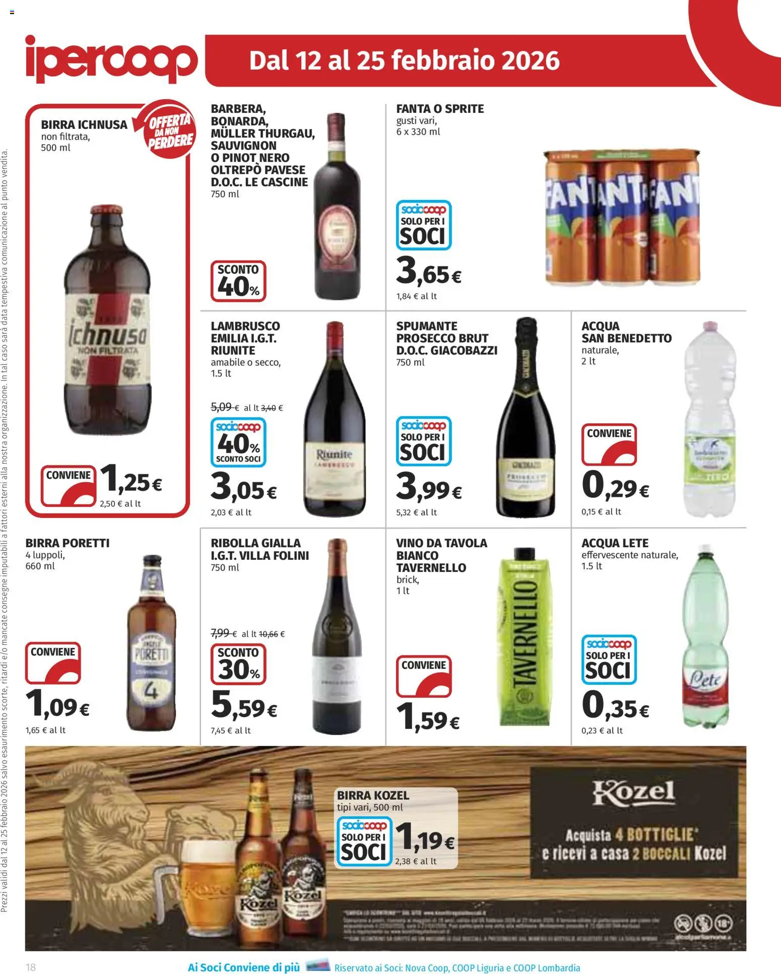 Volantino Ipercoop del 12.02.2026 | Pagina: 18 | Prodotti: Acqua Lete, Acqua, Vino, Spumante